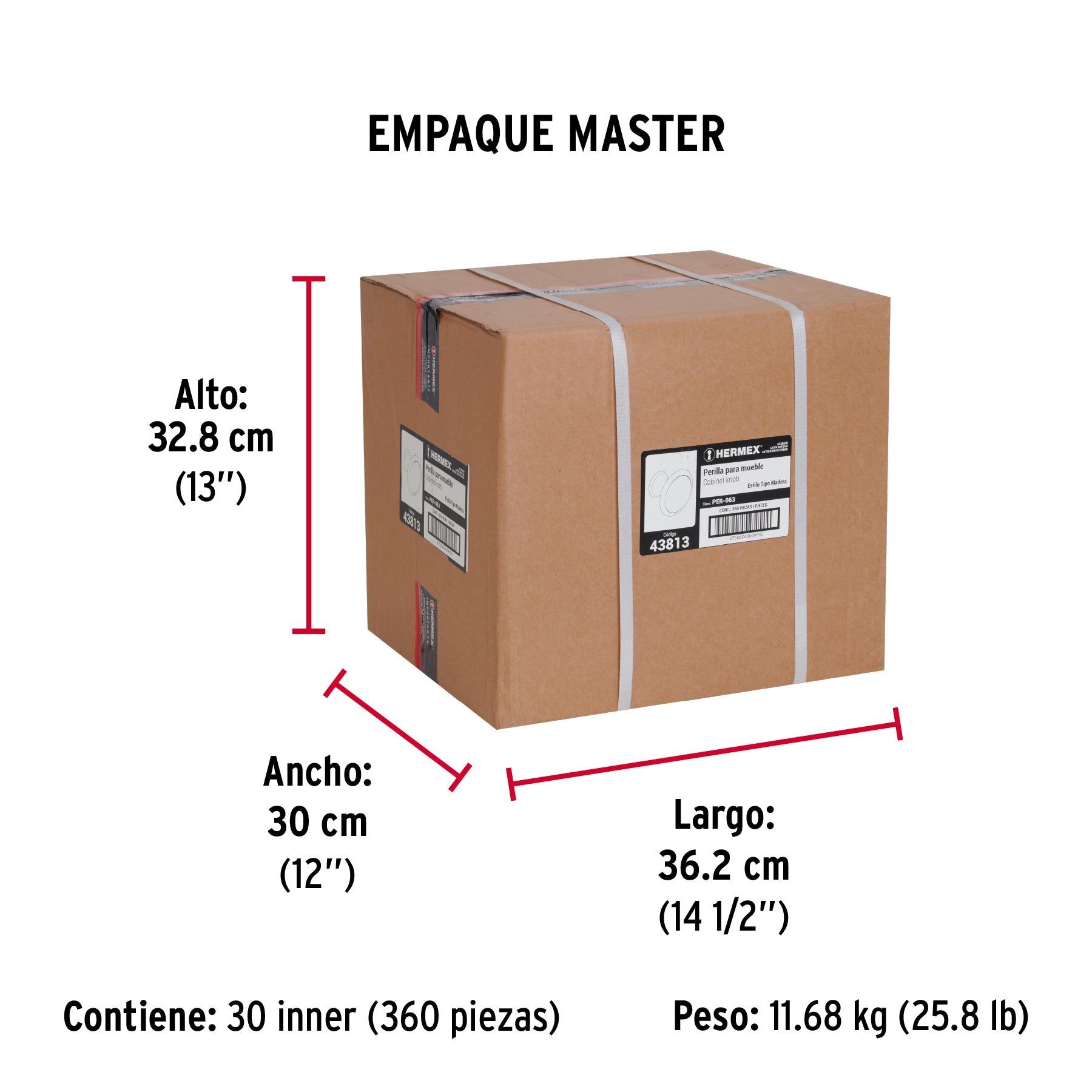 Perilla metálica, latón antiguo, inserto madera, HERMEX - Empaque