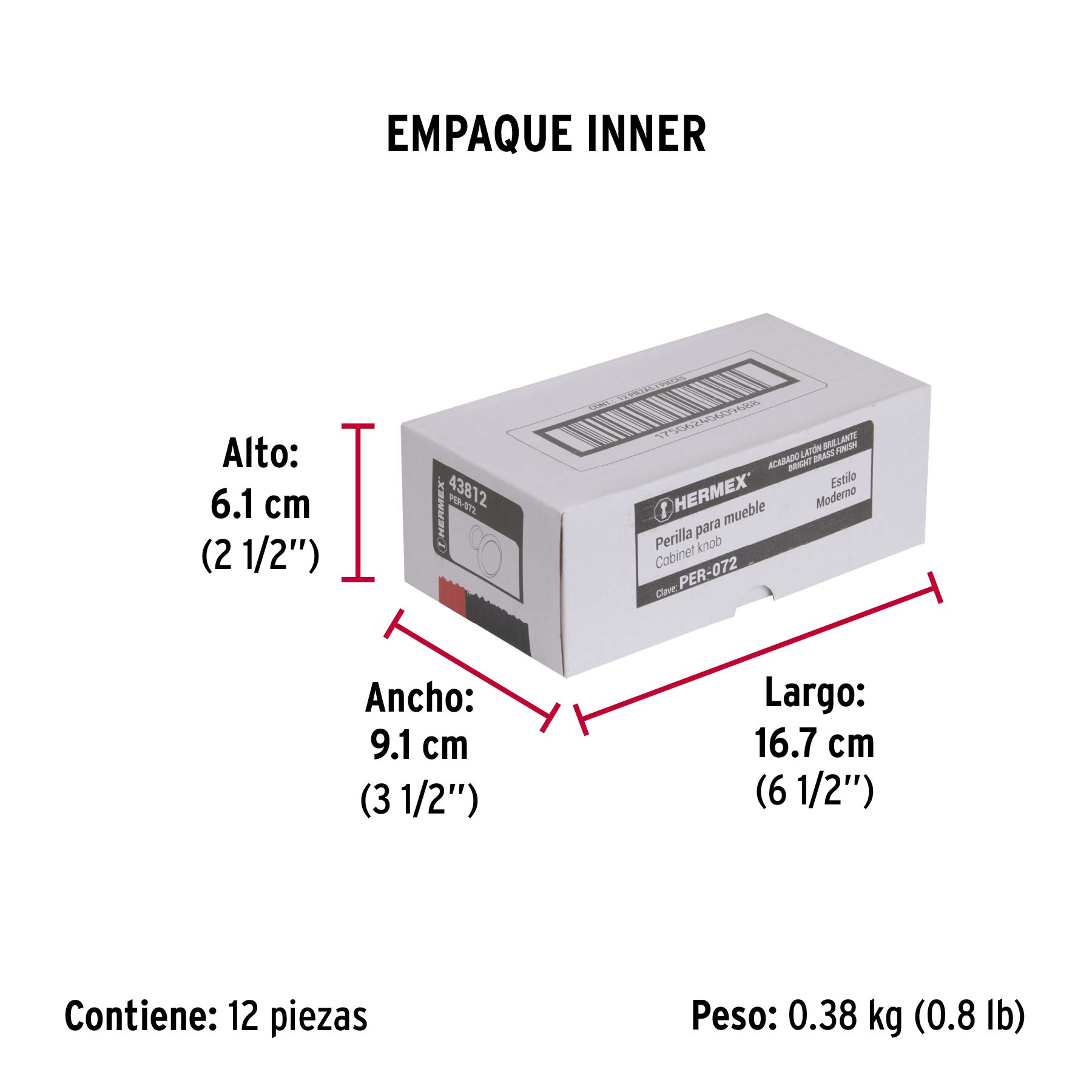 Perilla metálica estilo "Moderno", latón brillante, HERMEX - Empaque