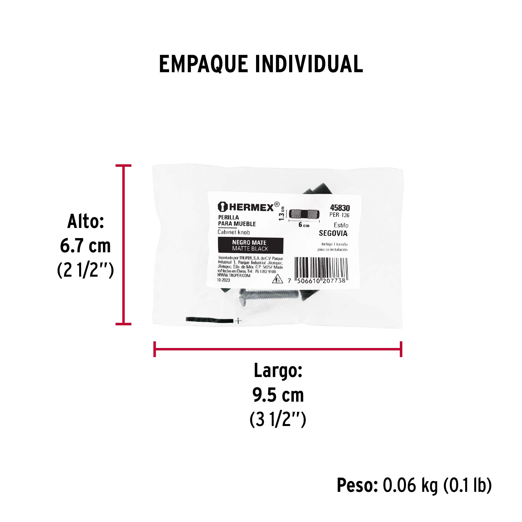 Perilla metálica estilo "Segovia", negro, HERMEX - Empaque