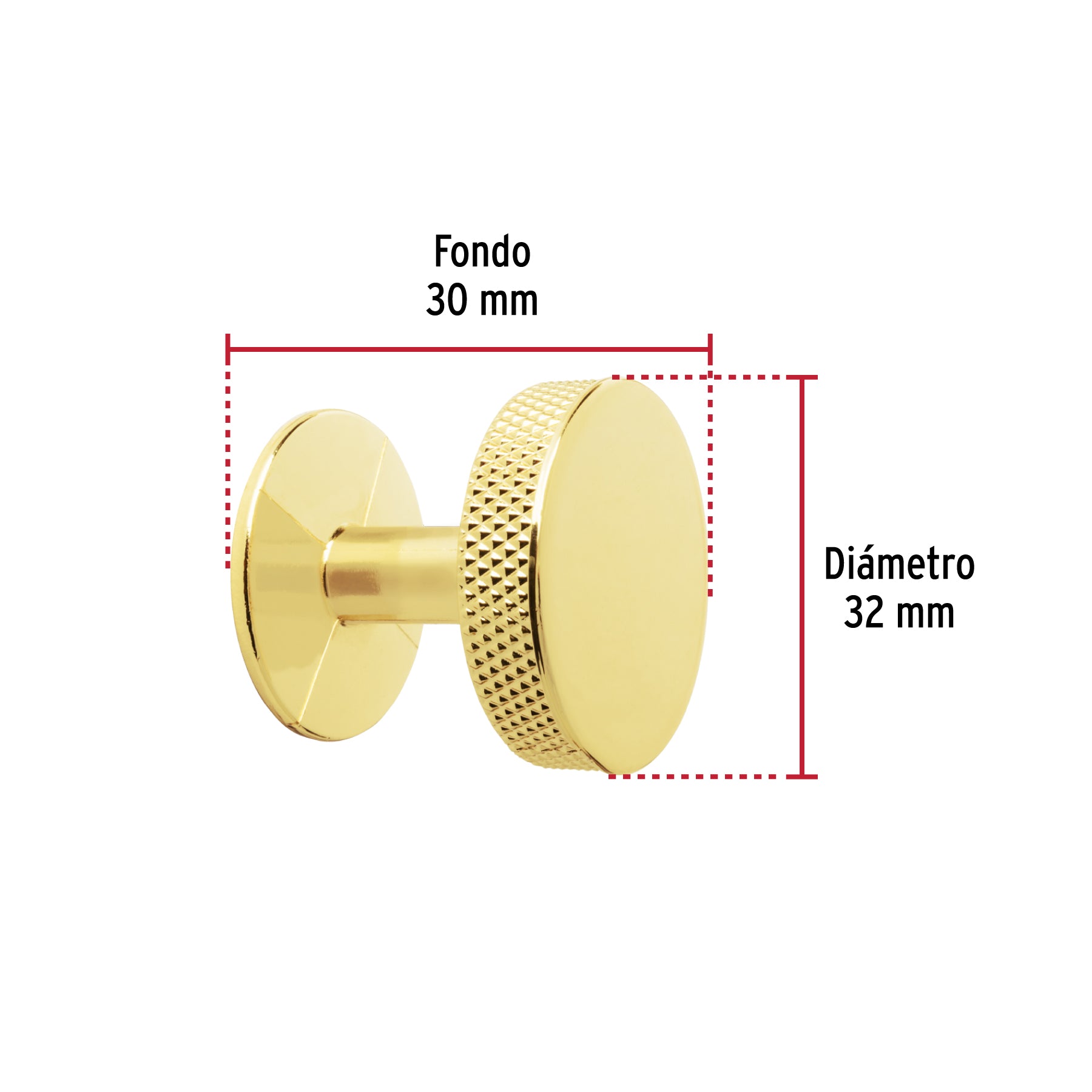 Perilla metálica estilo "Oviedo", latón brillante, HERMEX