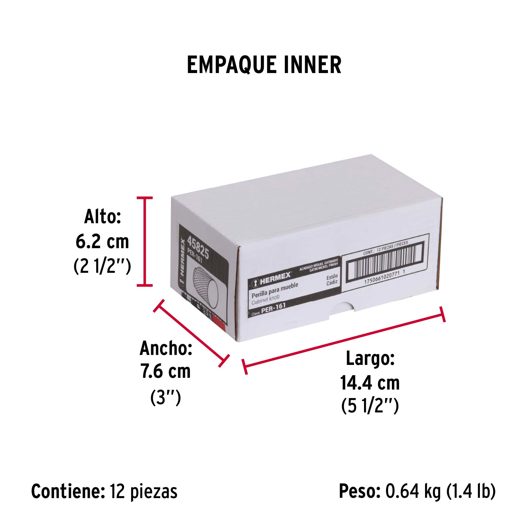 Perilla metálica estilo "Cádiz", níquel satinado, HERMEX - Empaque