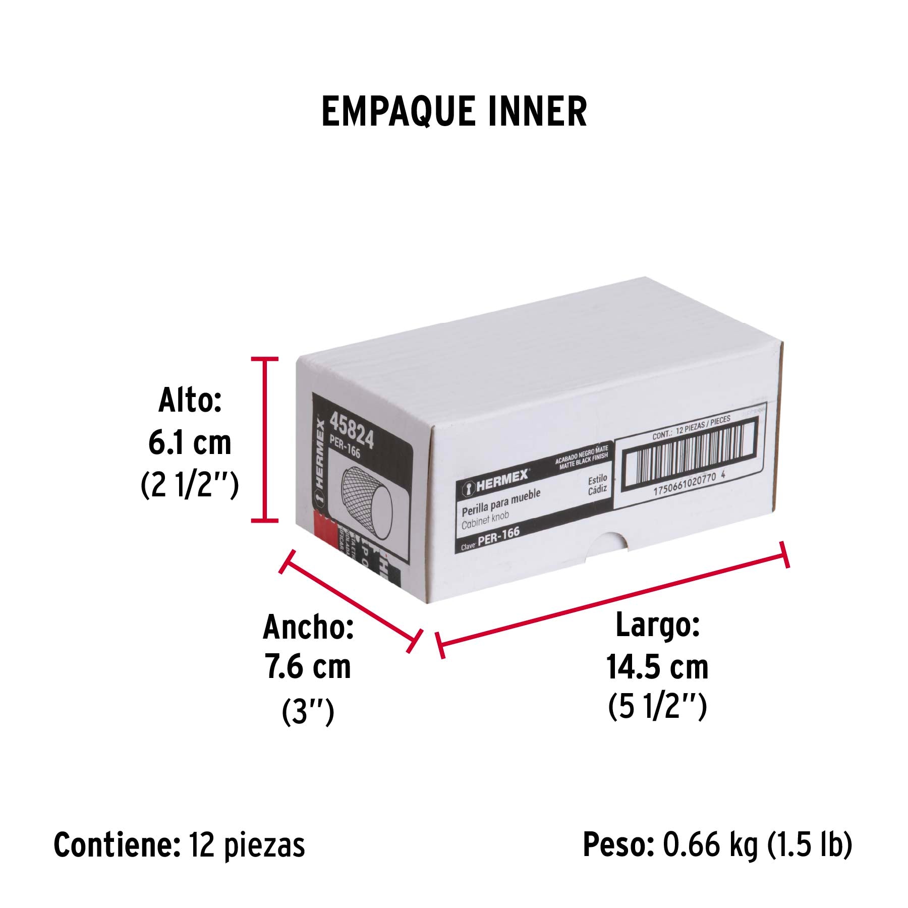 Perilla metálica estilo "Cádiz", negro, HERMEX - Empaque