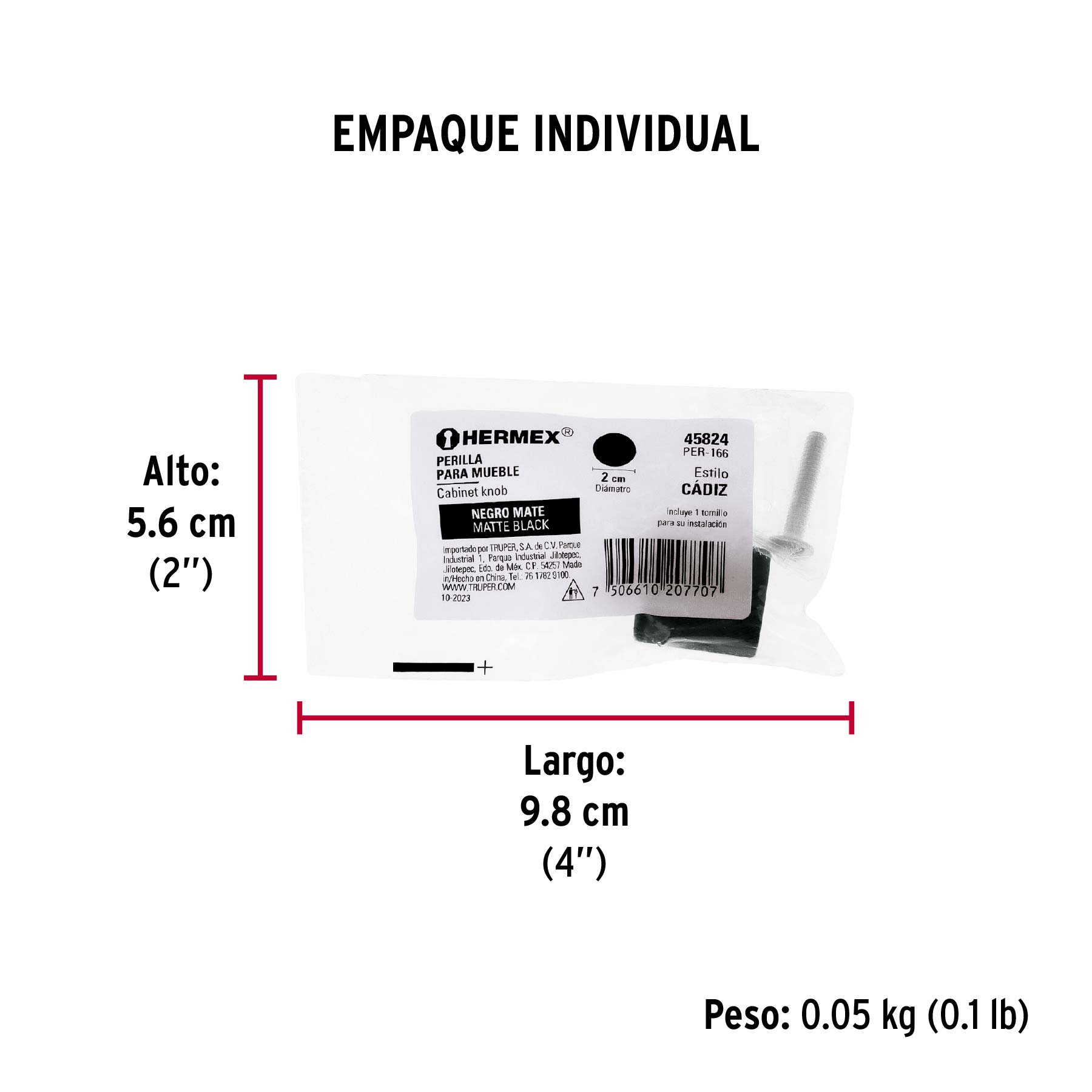 Perilla metálica estilo "Cádiz", negro, HERMEX - Empaque