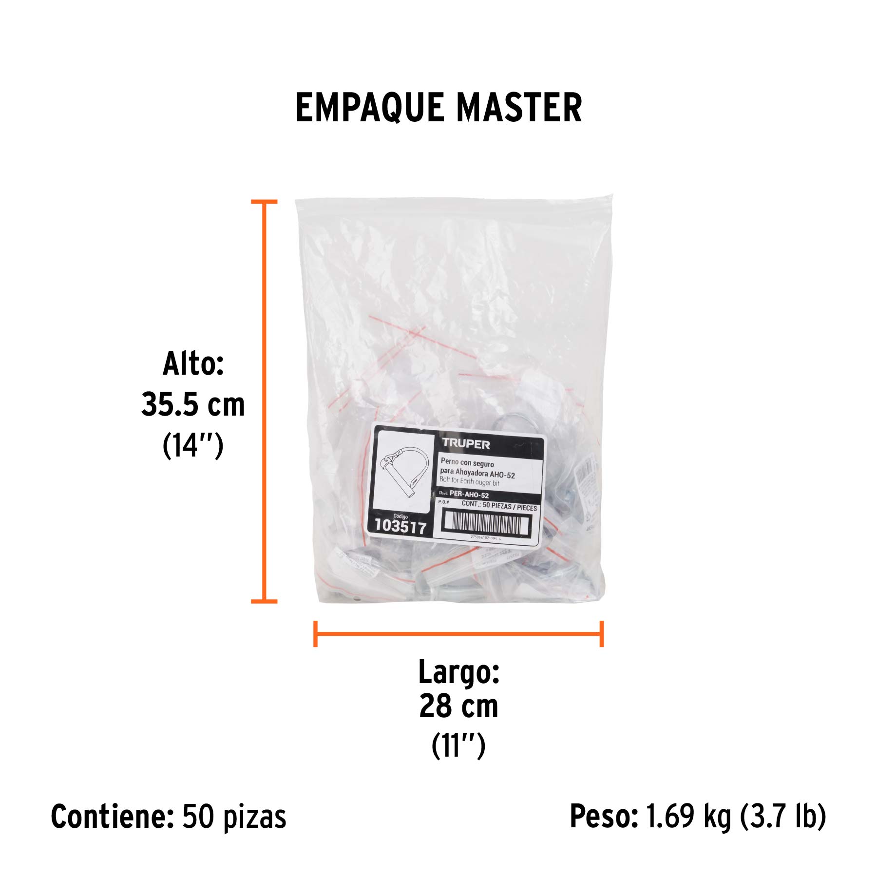 Perno de barrena a ahoyadora para AHO-52, TRUPER - Empaque