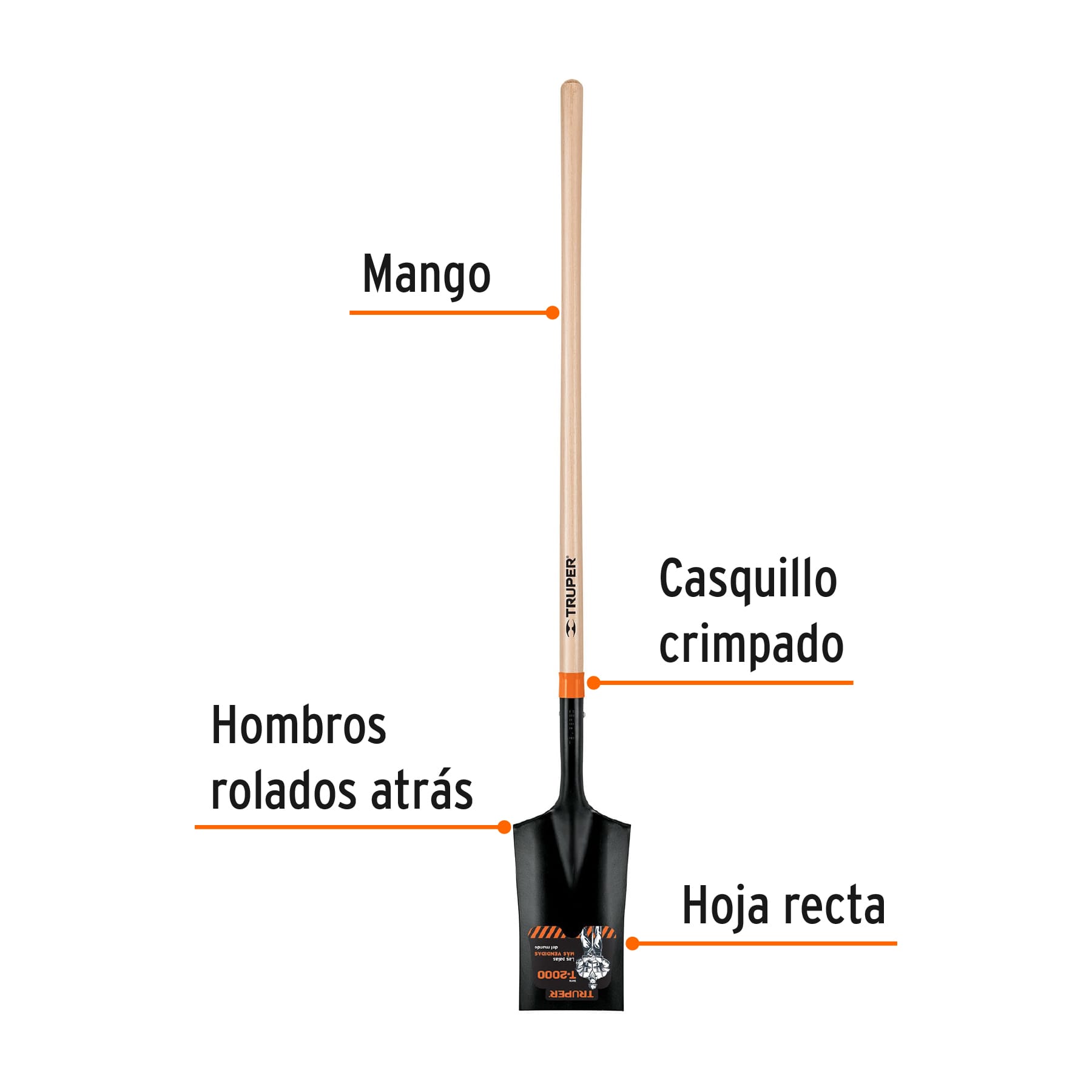 Pala escarramán T-2000, mango largo 45", TRUPER