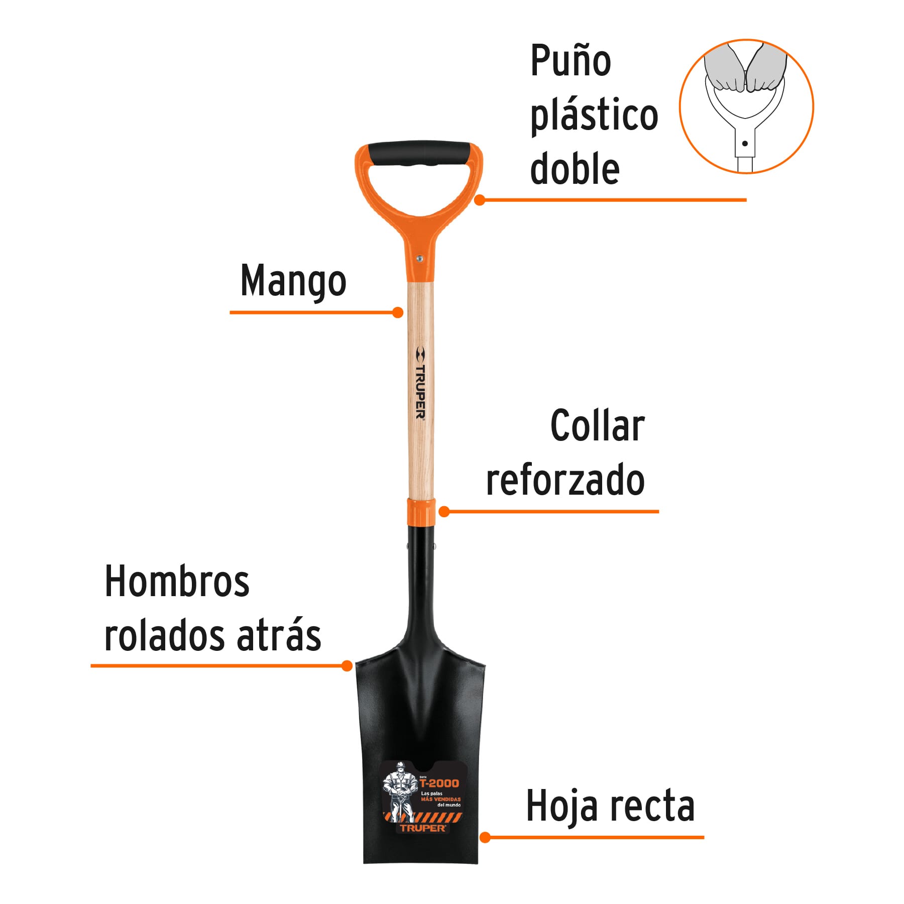 Pala escarramán T-2000, puño doble "Y", TRUPER