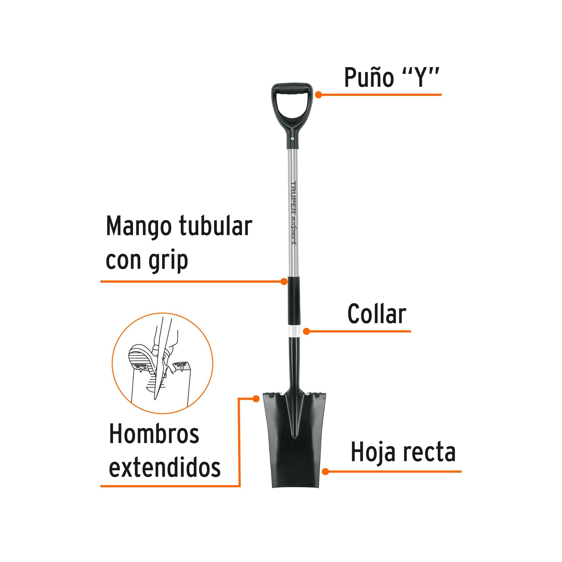 Pala escarramán, puño "Y", mango acero, TRUPER EXPERT