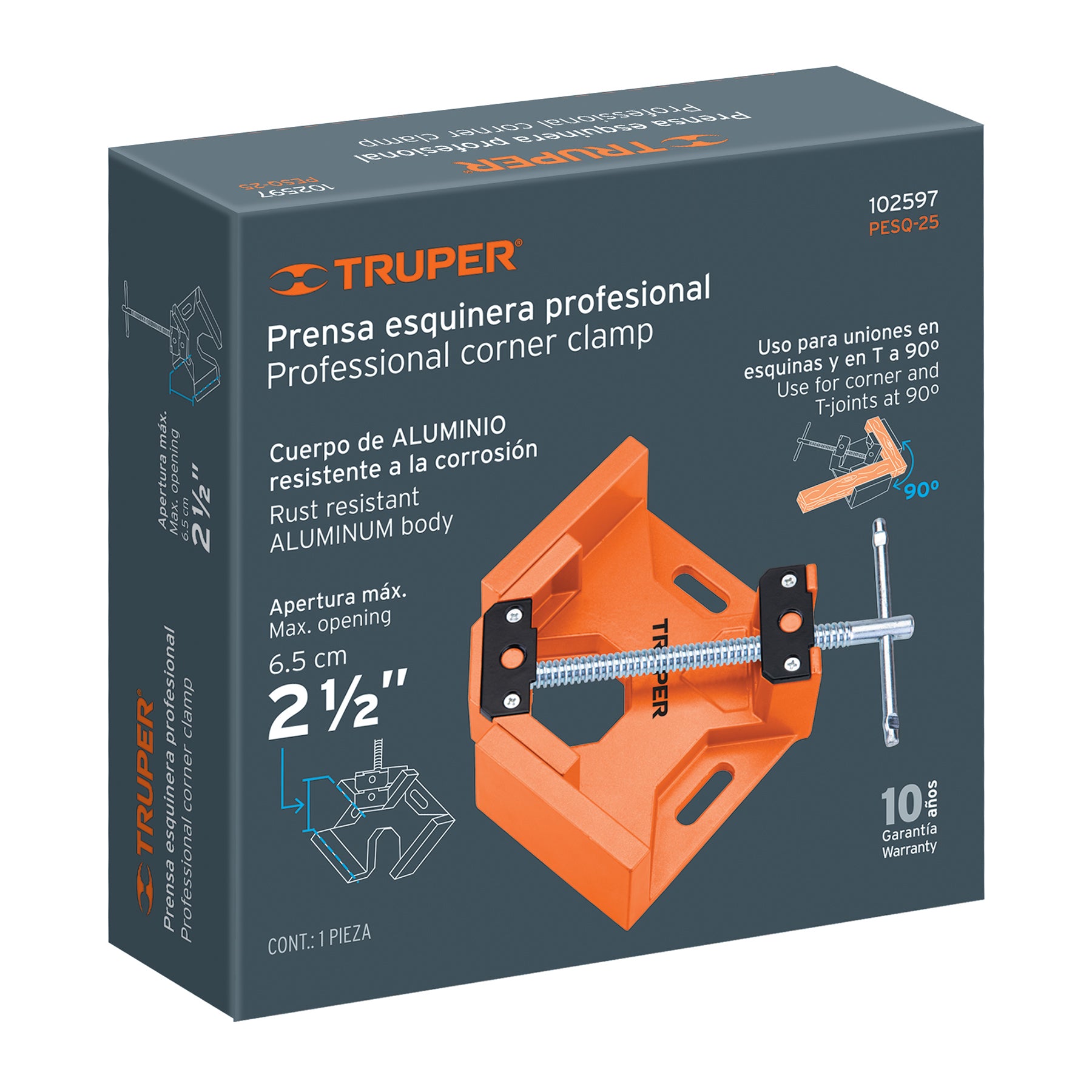 Prensa esquinera profesional, 2-1/2" de aluminio, TRUPER