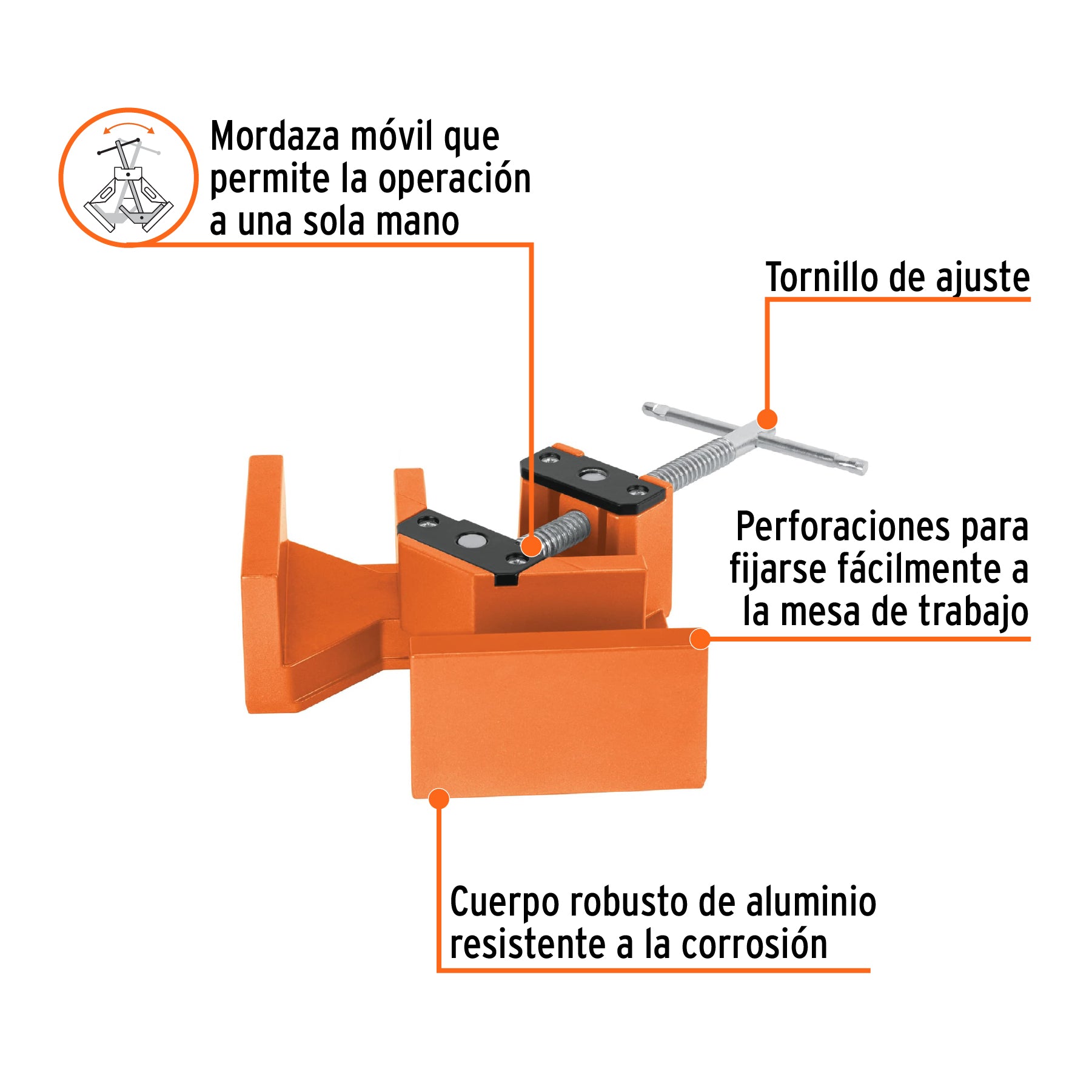 Prensa esquinera profesional, 2-1/2" de aluminio, TRUPER