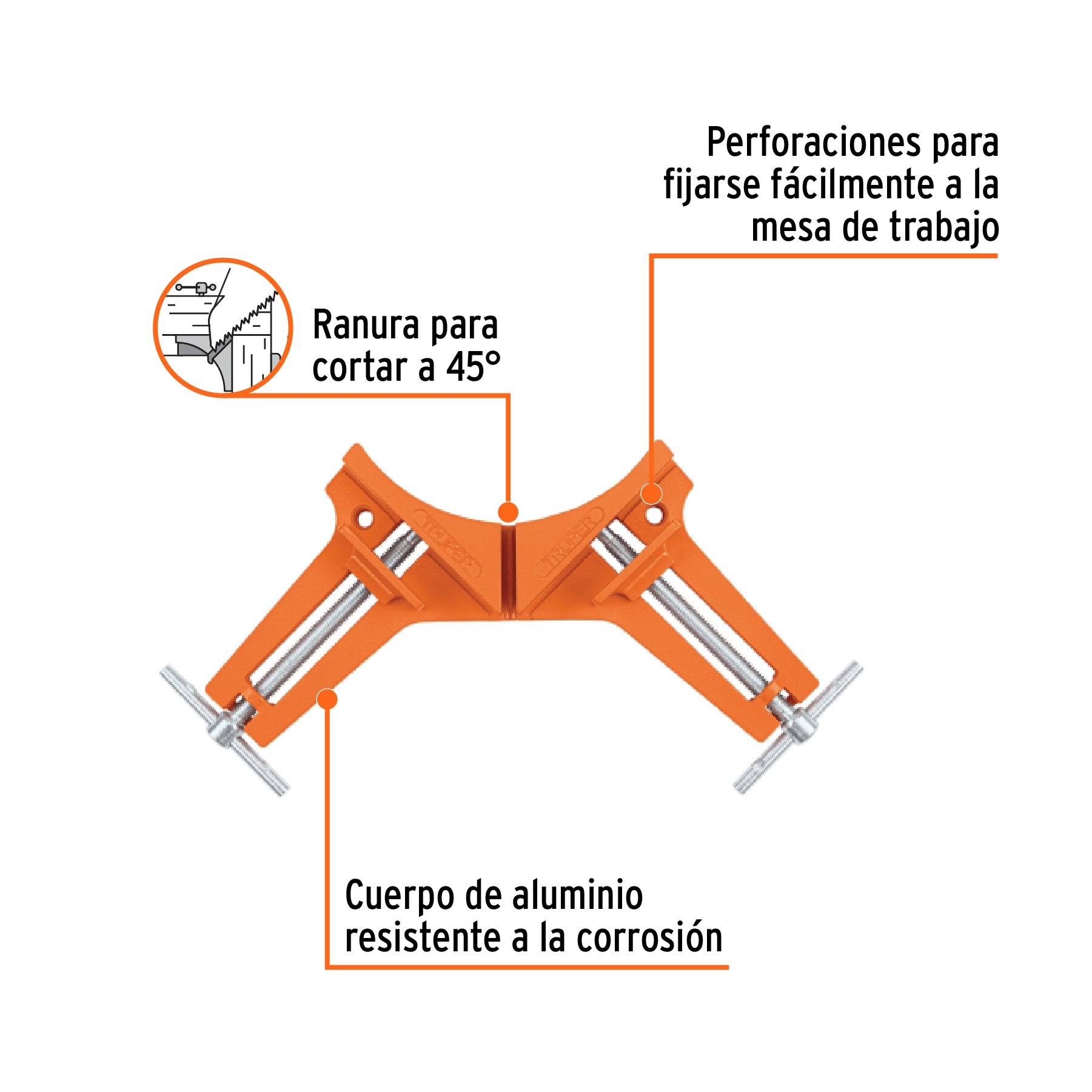 Prensa esquinera de 3" profesional, cuerpo aluminio, TRUPER