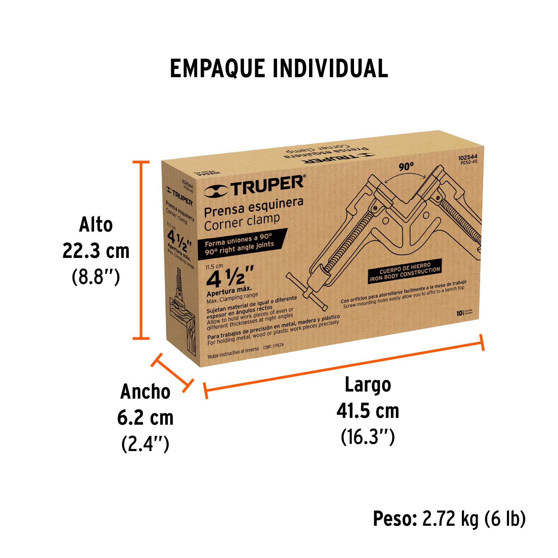 Prensa esquinera profesional 4-1/2", TRUPER - Empaque