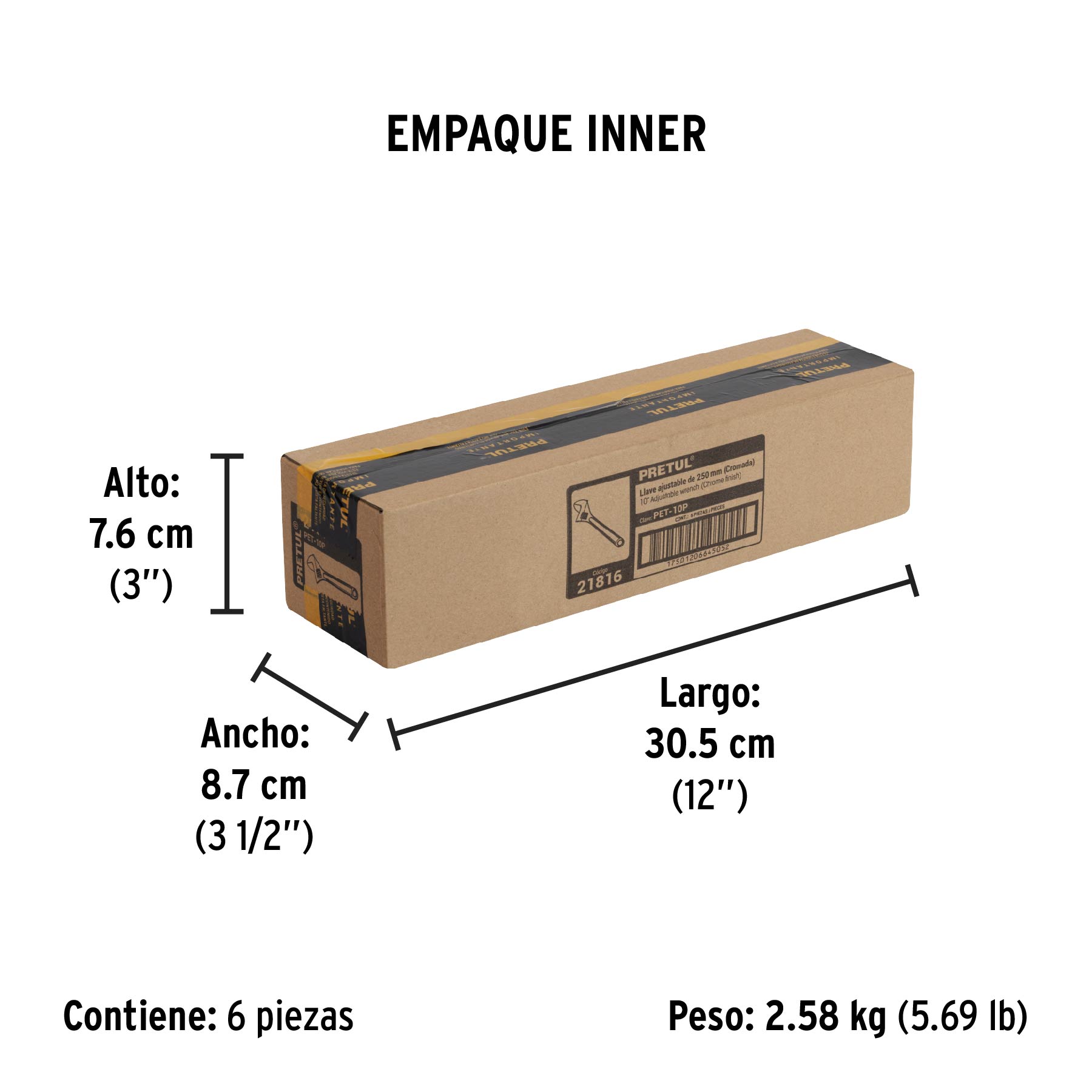 Llave ajustable (perico) 10" cromada, PRETUL - Empaque