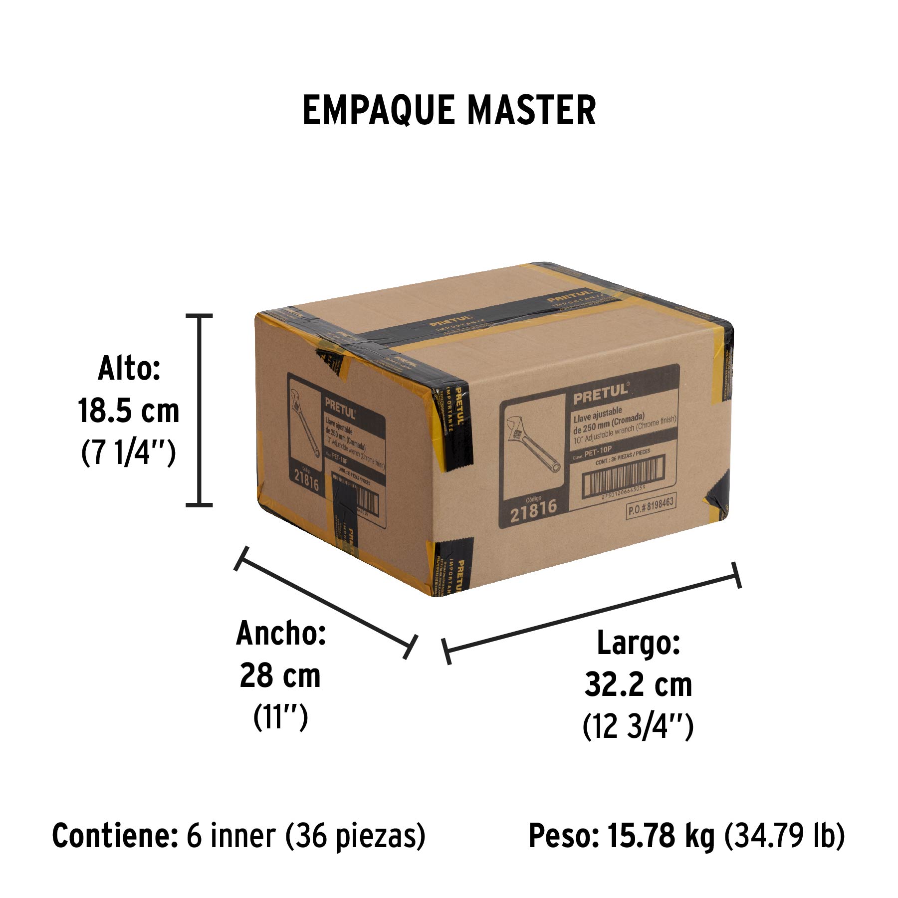 Llave ajustable (perico) 10" cromada, PRETUL - Empaque