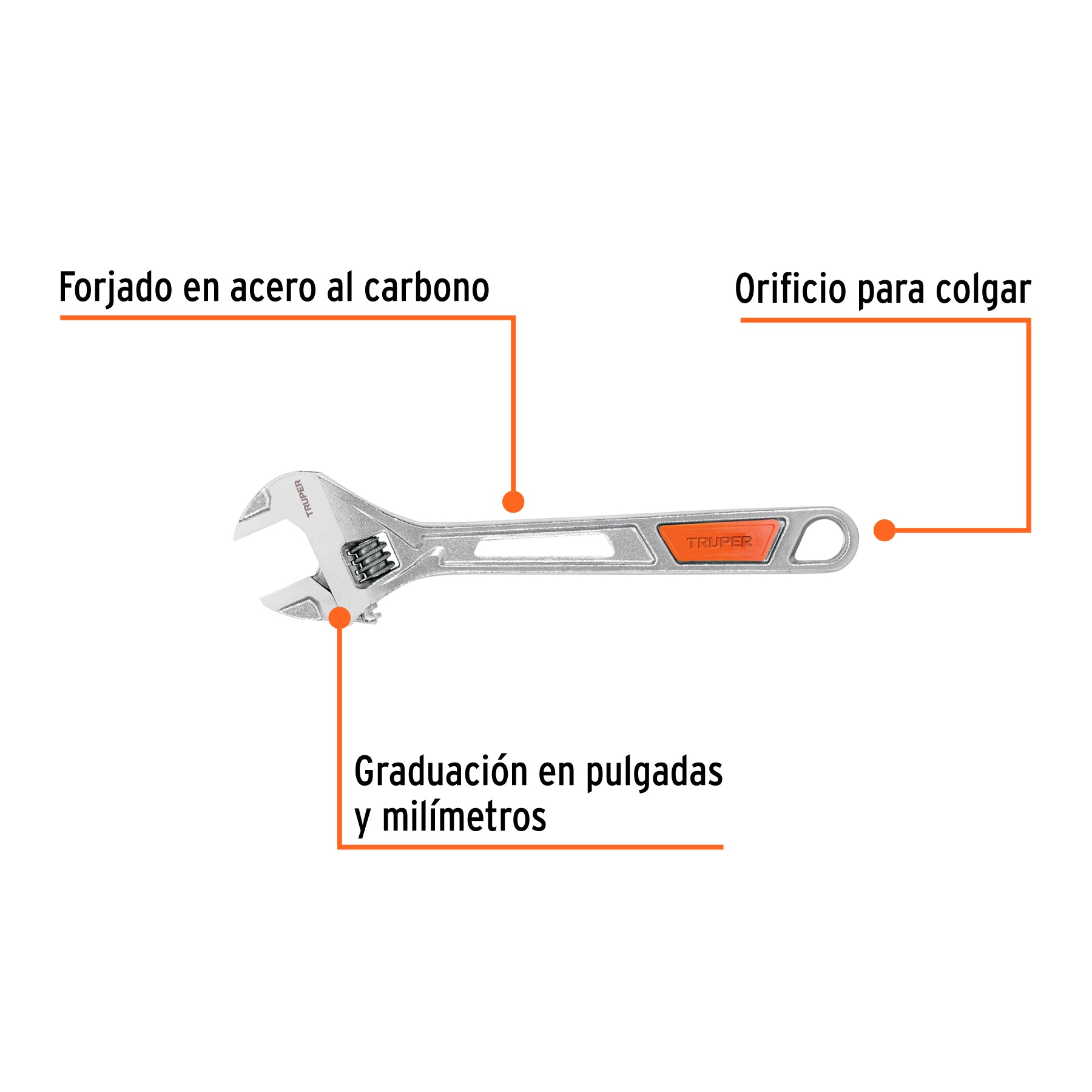 Llave ajustable (perico) 10" cromada, TRUPER