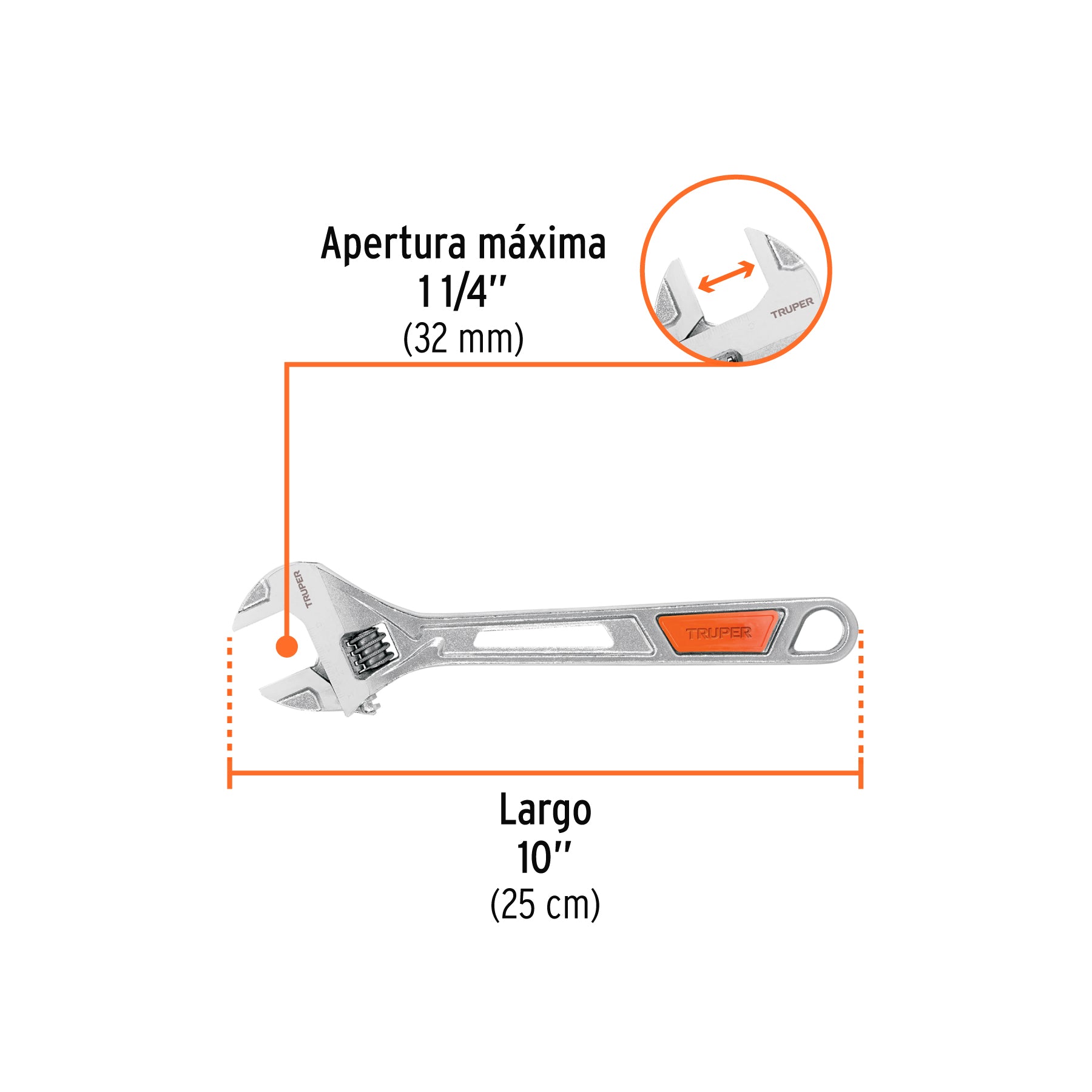 Llave ajustable (perico) 10" cromada, TRUPER