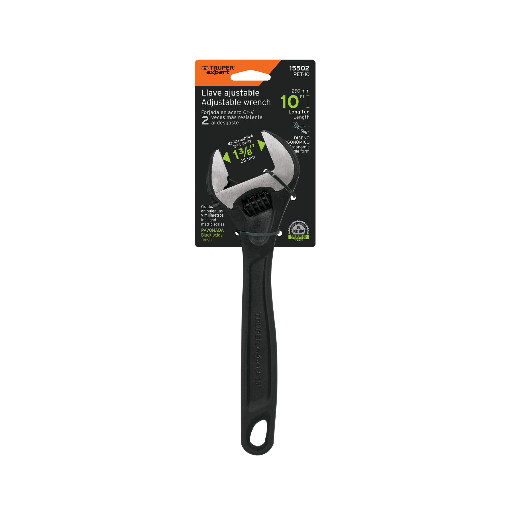 Llave ajustable (perico) 10" profesional pavonada, EXPERT