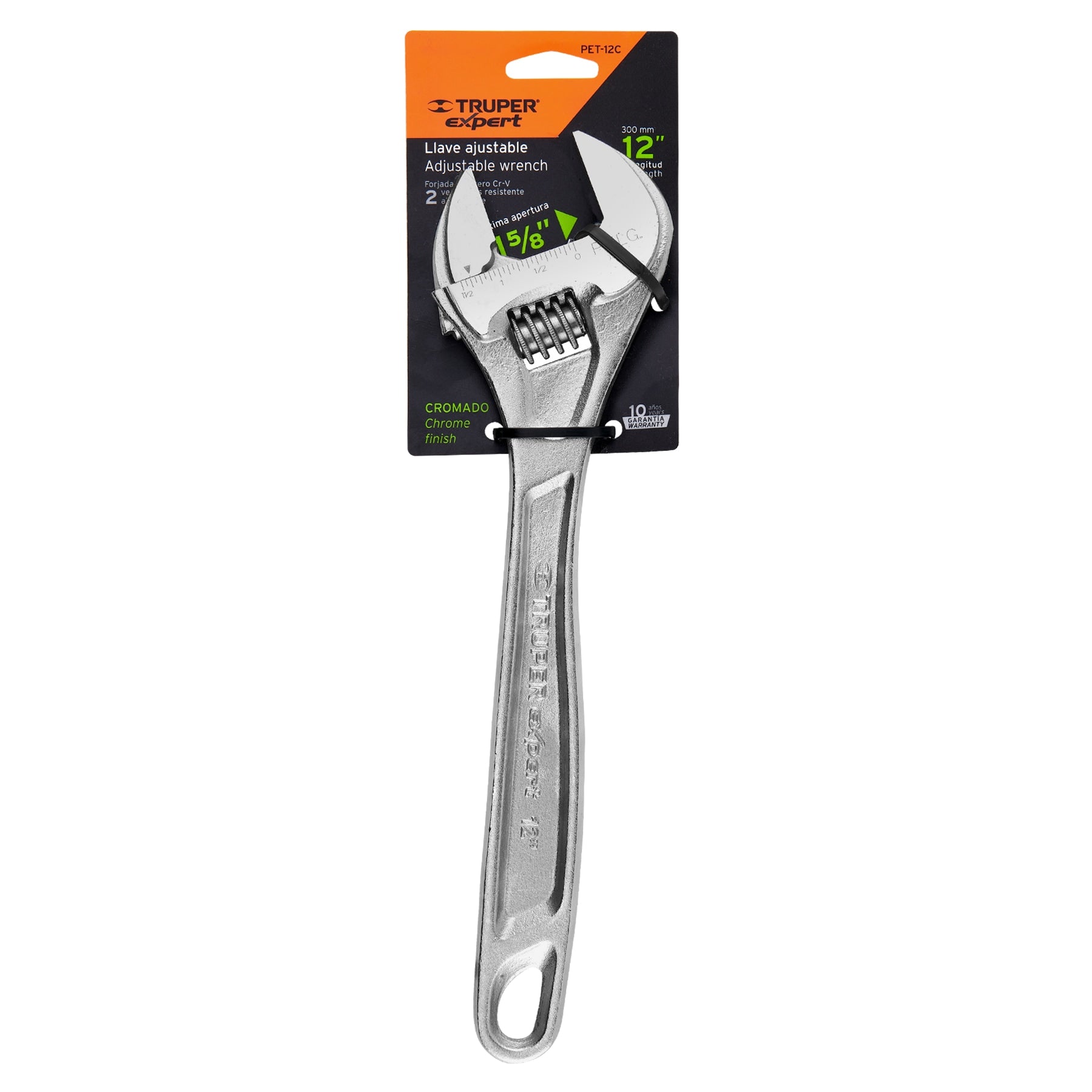 Llave ajustable (perico) 12" profesional cromada, EXPERT