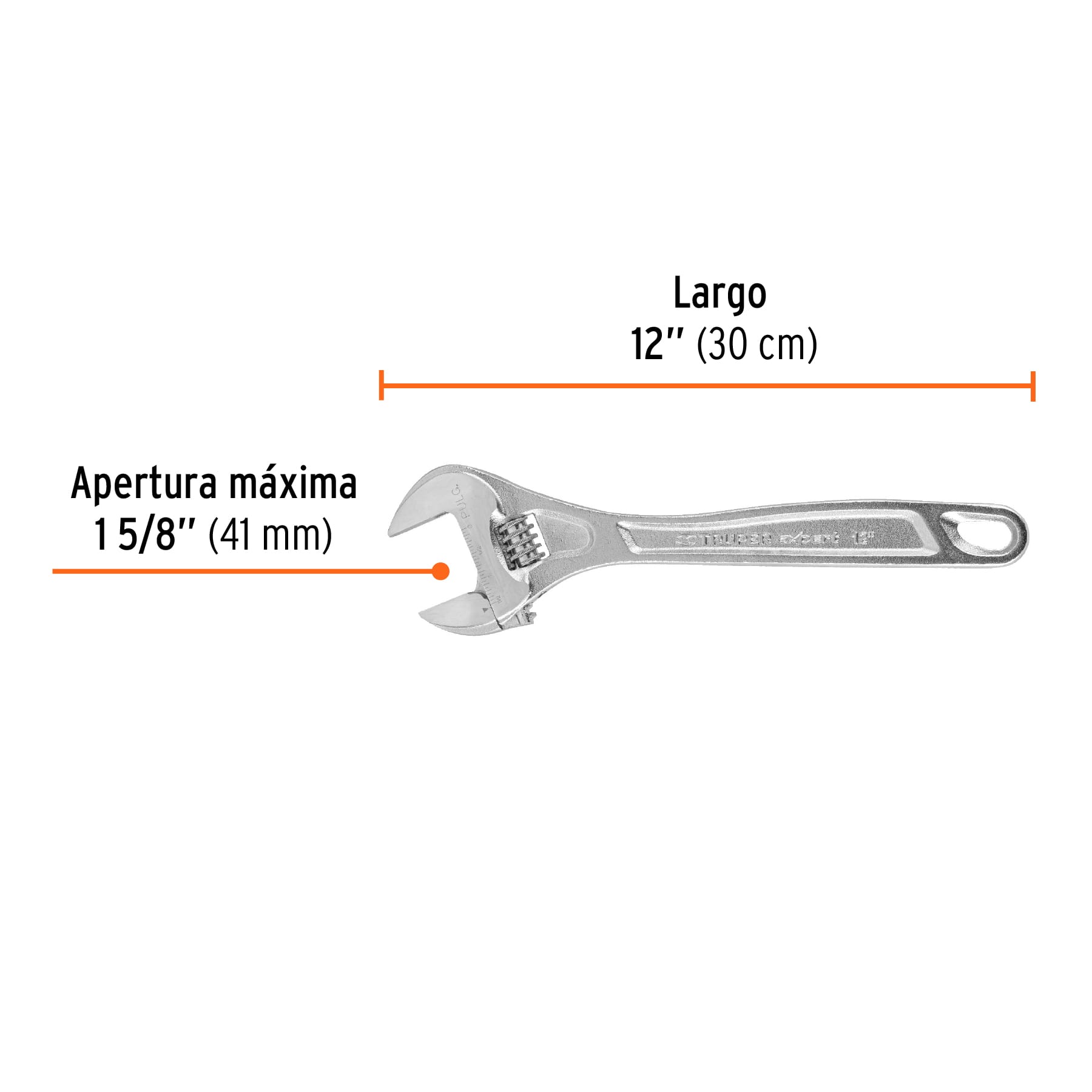 Llave ajustable (perico) 12" profesional cromada, EXPERT