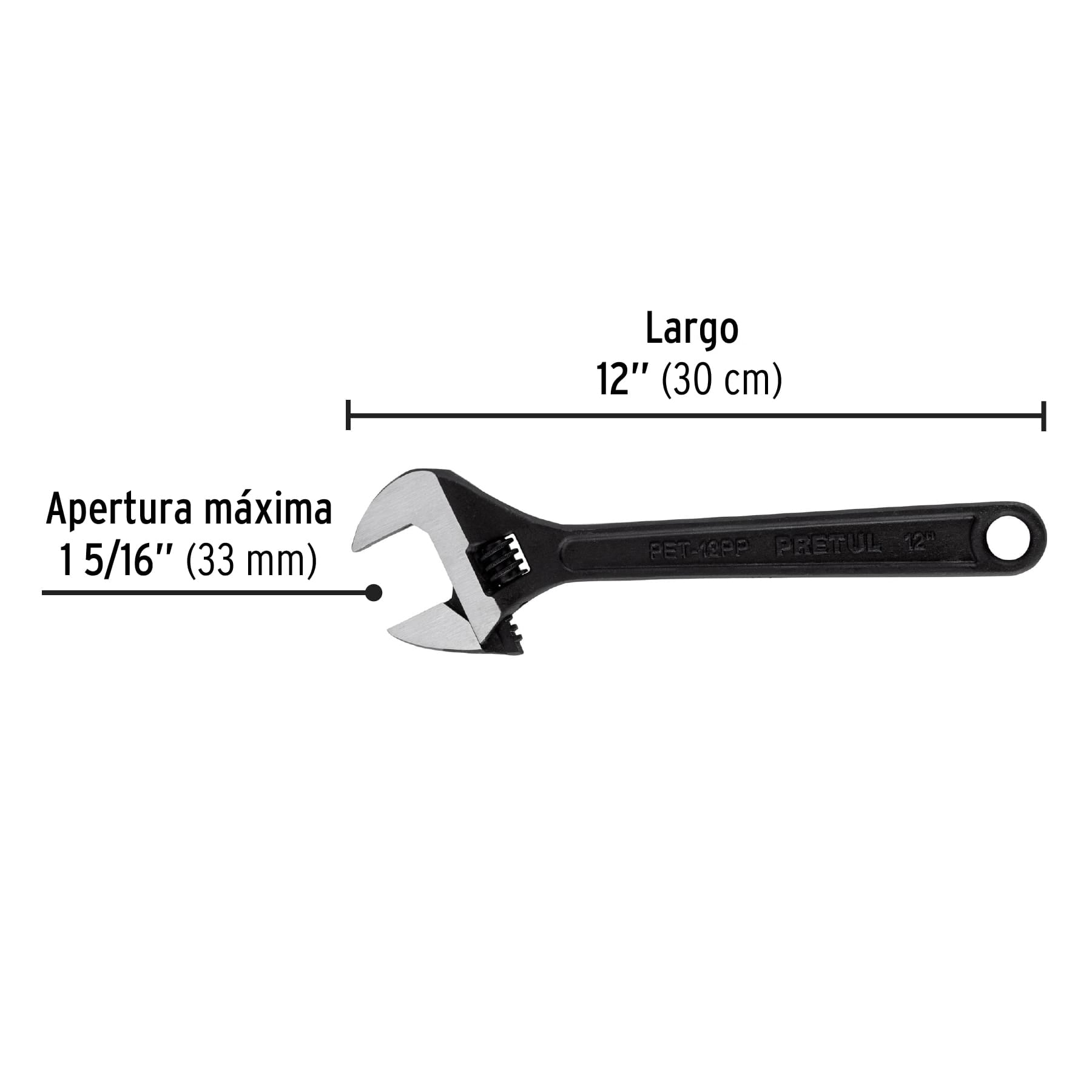 Llave ajustable (perico) 12" pavonada, PRETUL