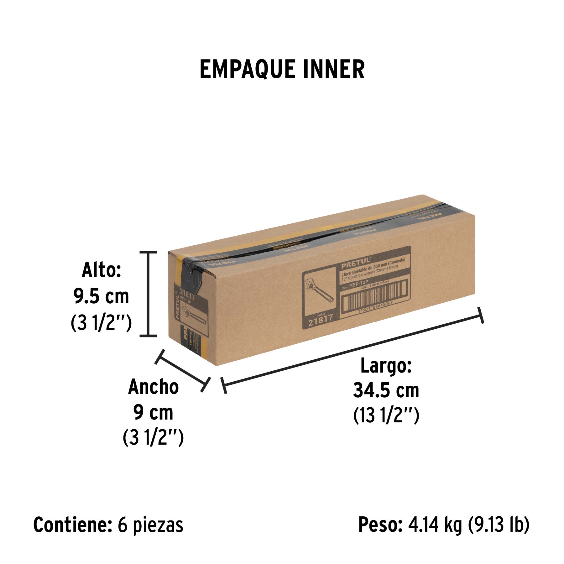 Llave ajustable (perico) 12" cromada, PRETUL - Empaque