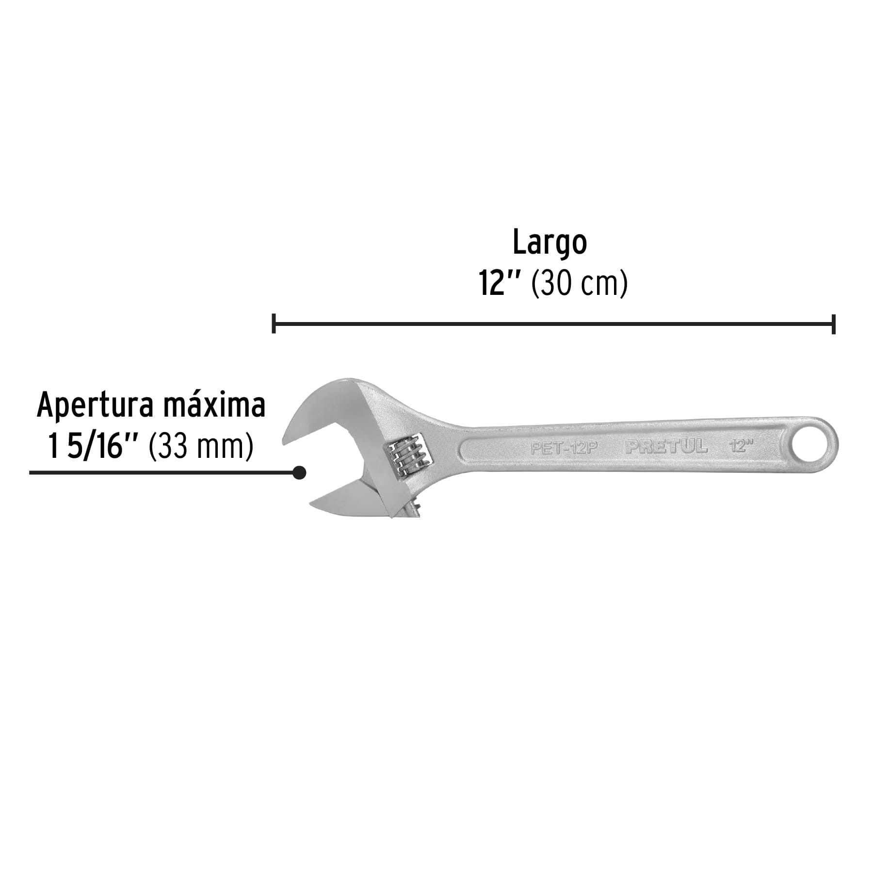 Llave ajustable (perico) 12" cromada, PRETUL