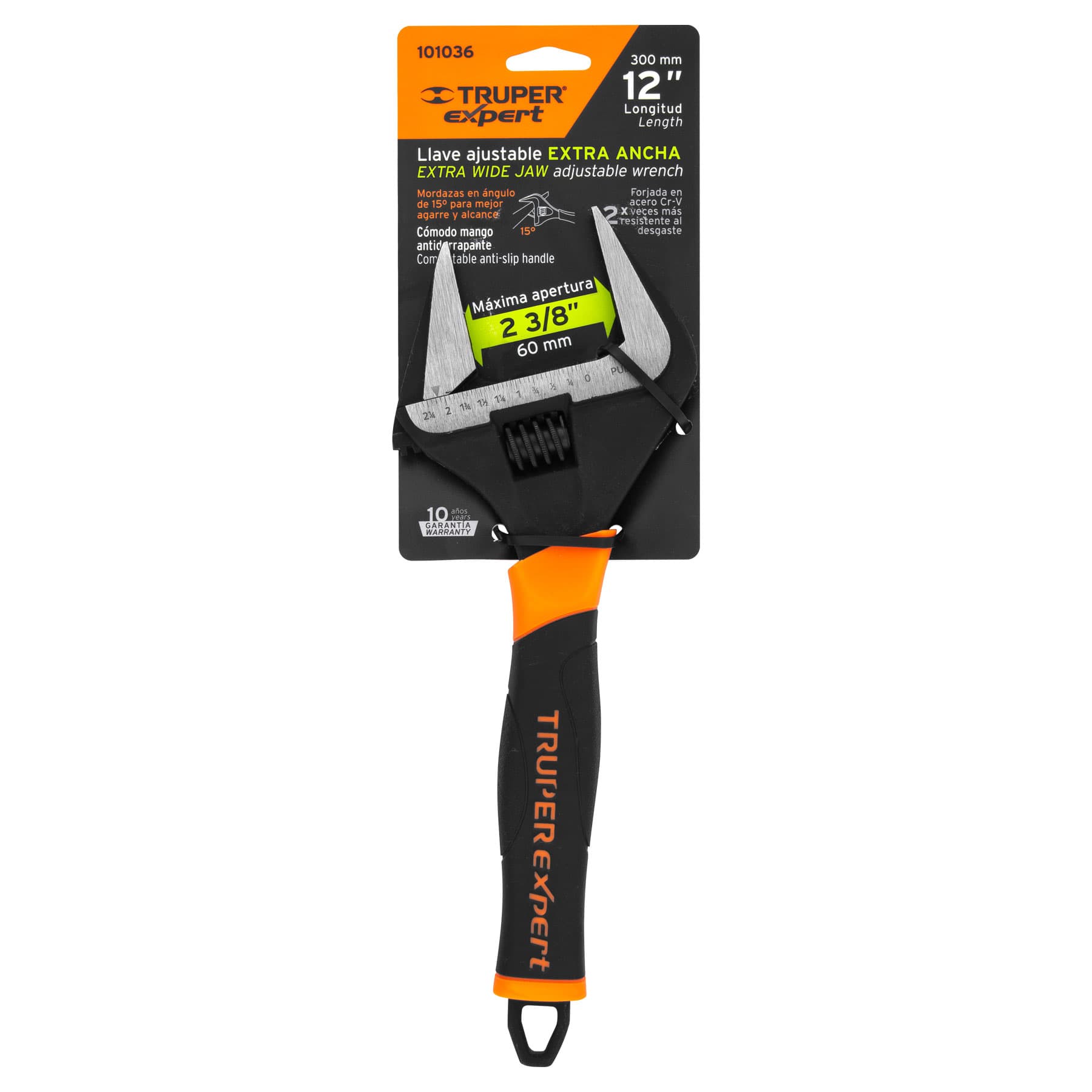Llave ajustable (perico) 12" boca ancha Comfort Grip, EXPERT