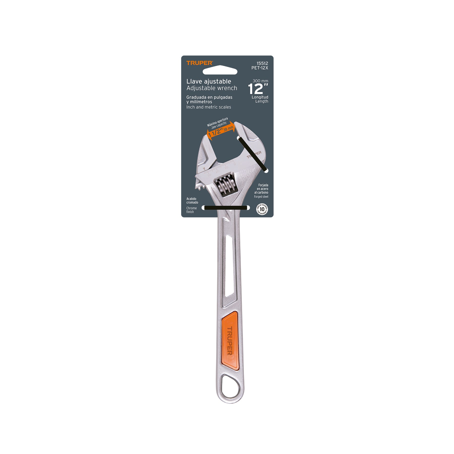 Llave ajustable (perico) 12" cromada, TRUPER