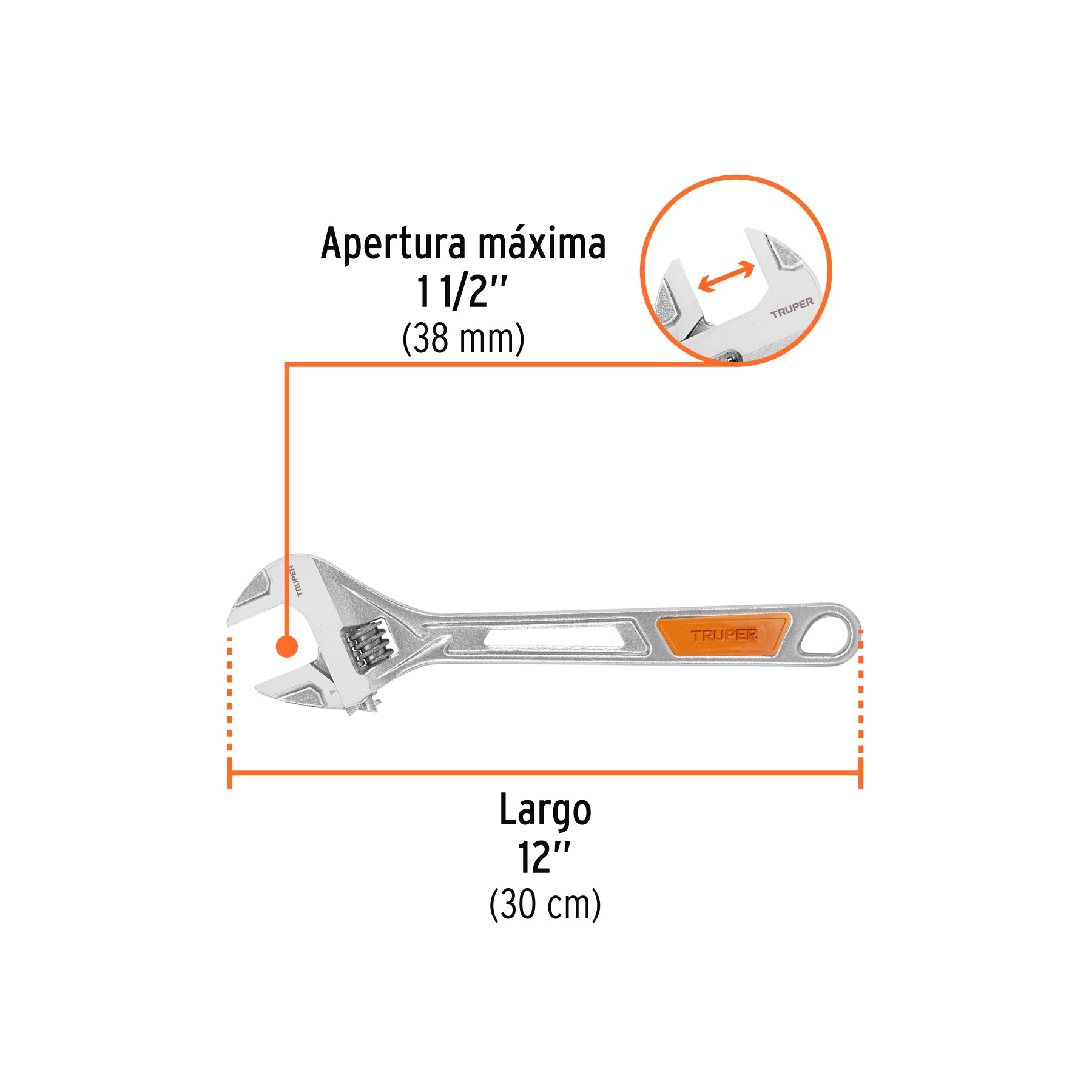 Llave ajustable (perico) 12" cromada, TRUPER
