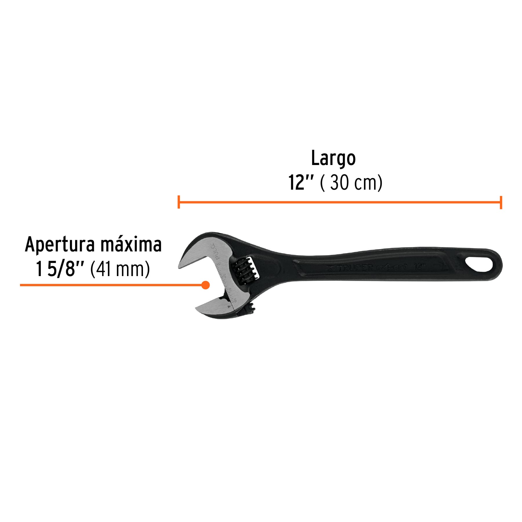Llave ajustable (perico) 12" profesional pavonada, EXPERT