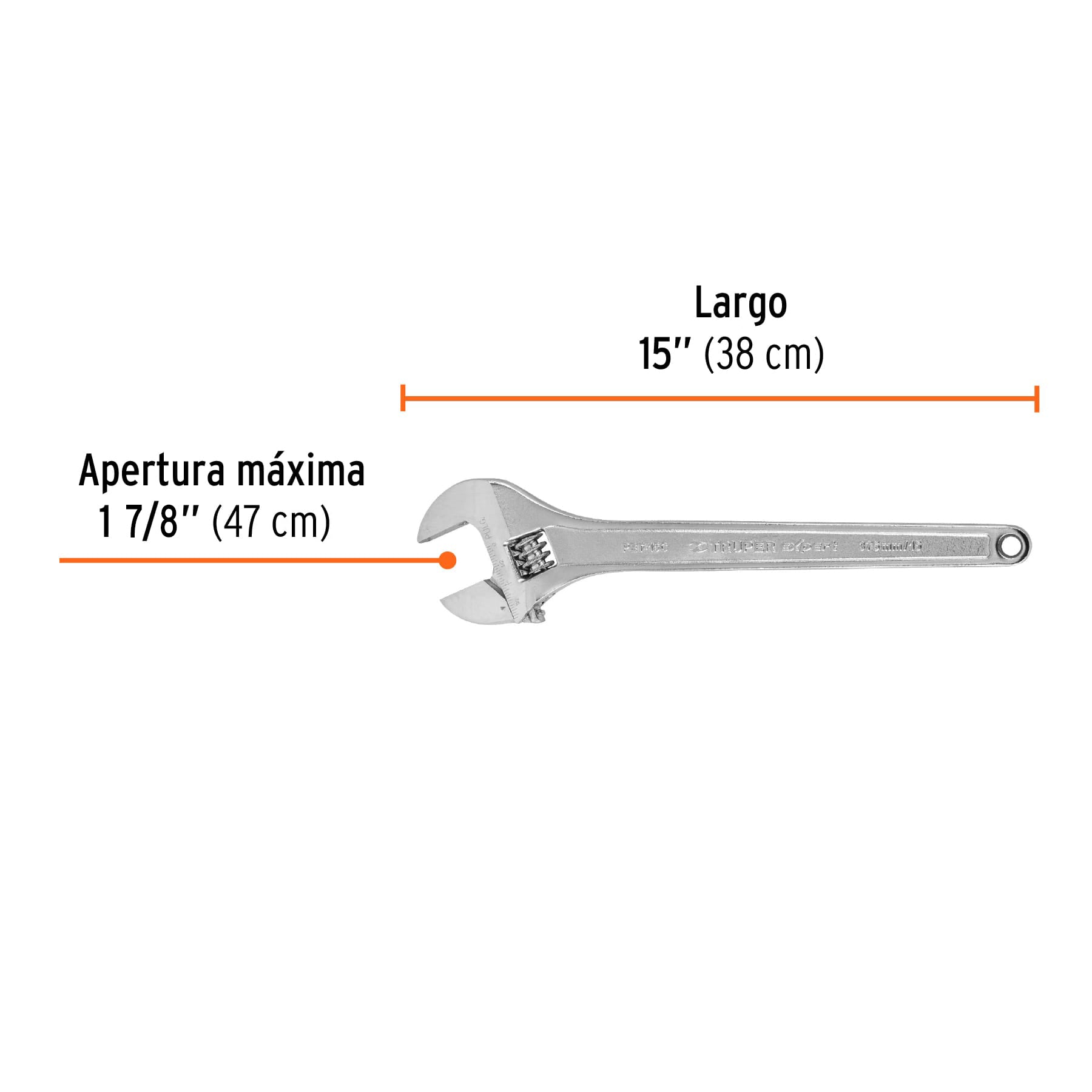 Llave ajustable (perico) 15" profesional cromada, EXPERT