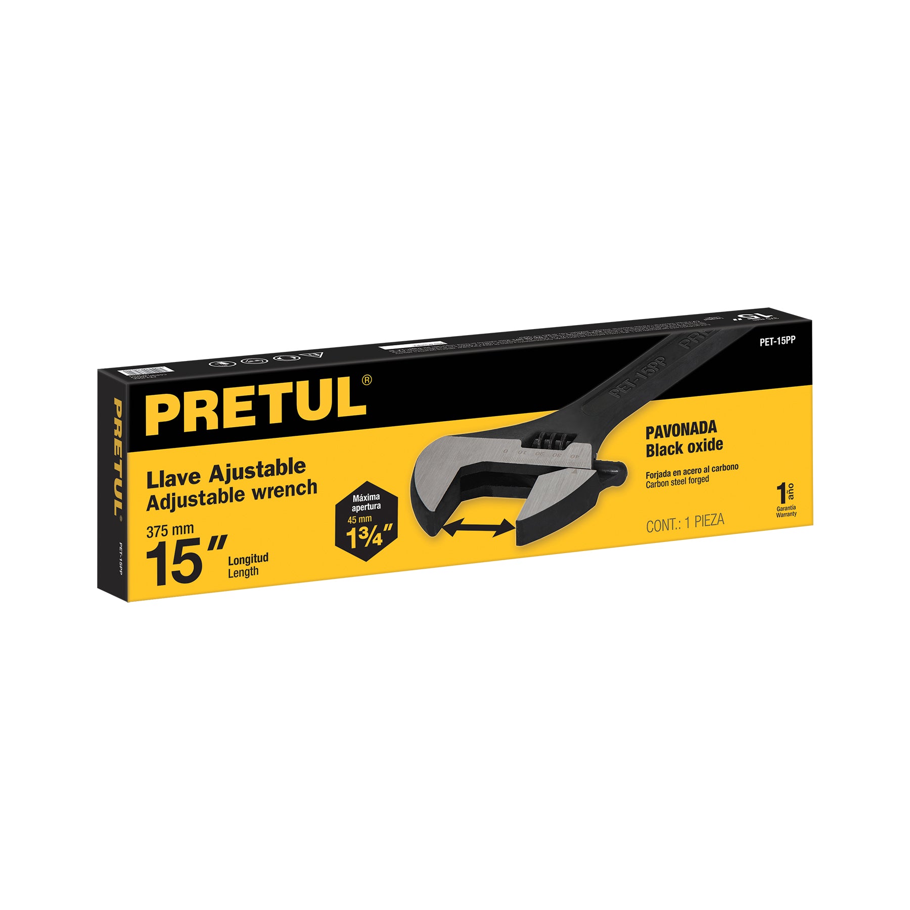 Llave ajustable (perico) 15" pavonada, PRETUL
