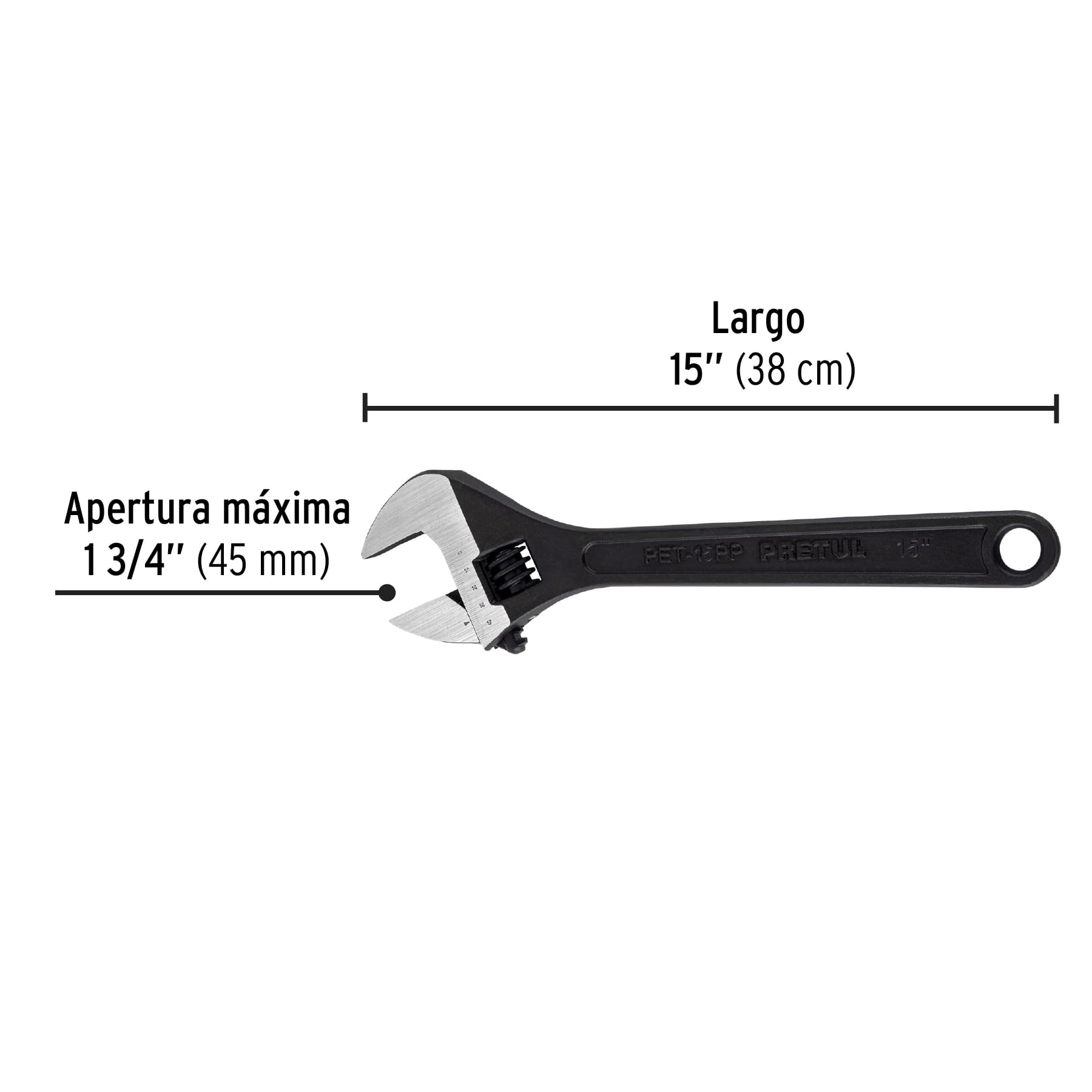Llave ajustable (perico) 15" pavonada, PRETUL