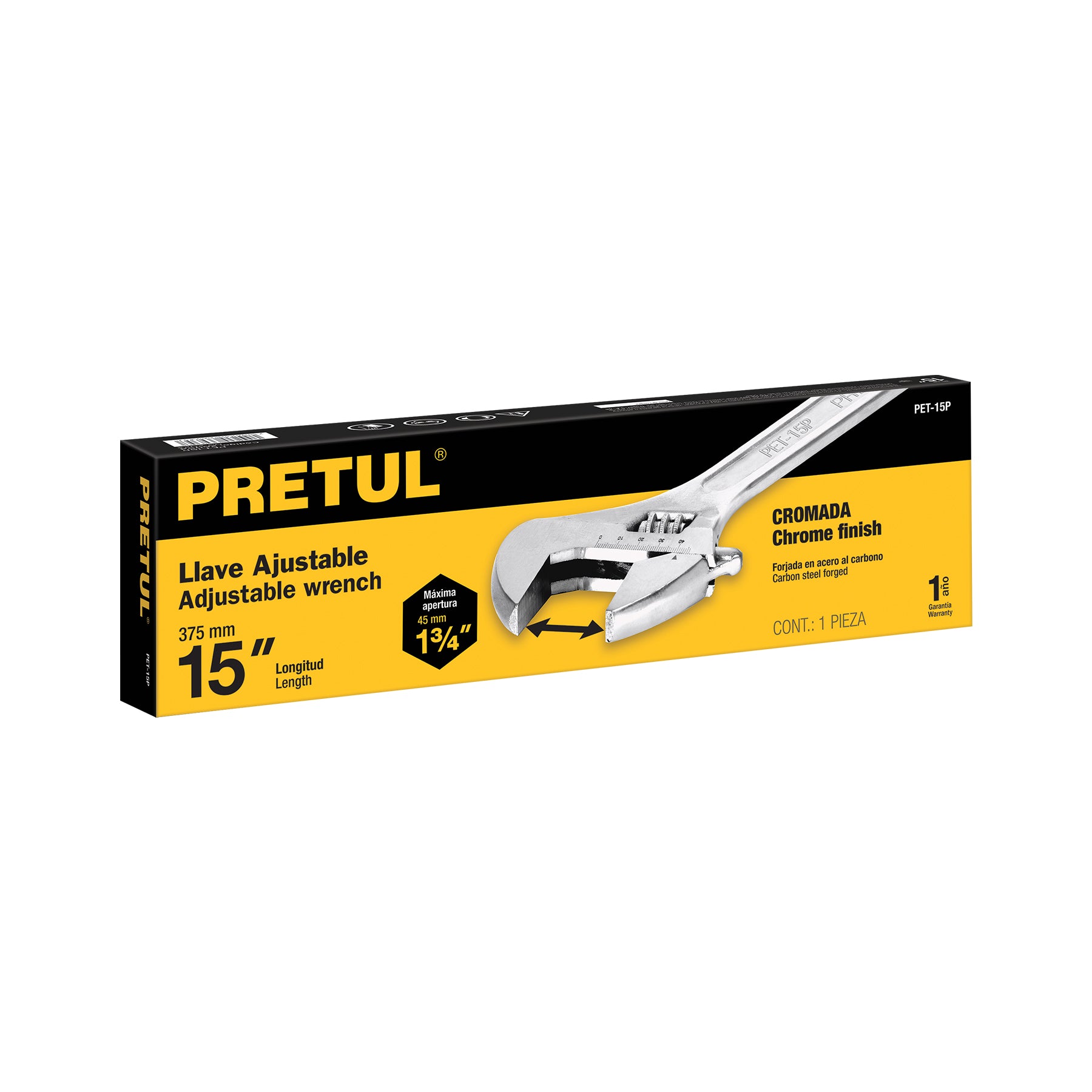 Llave ajustable (perico) 15" cromada, PRETUL