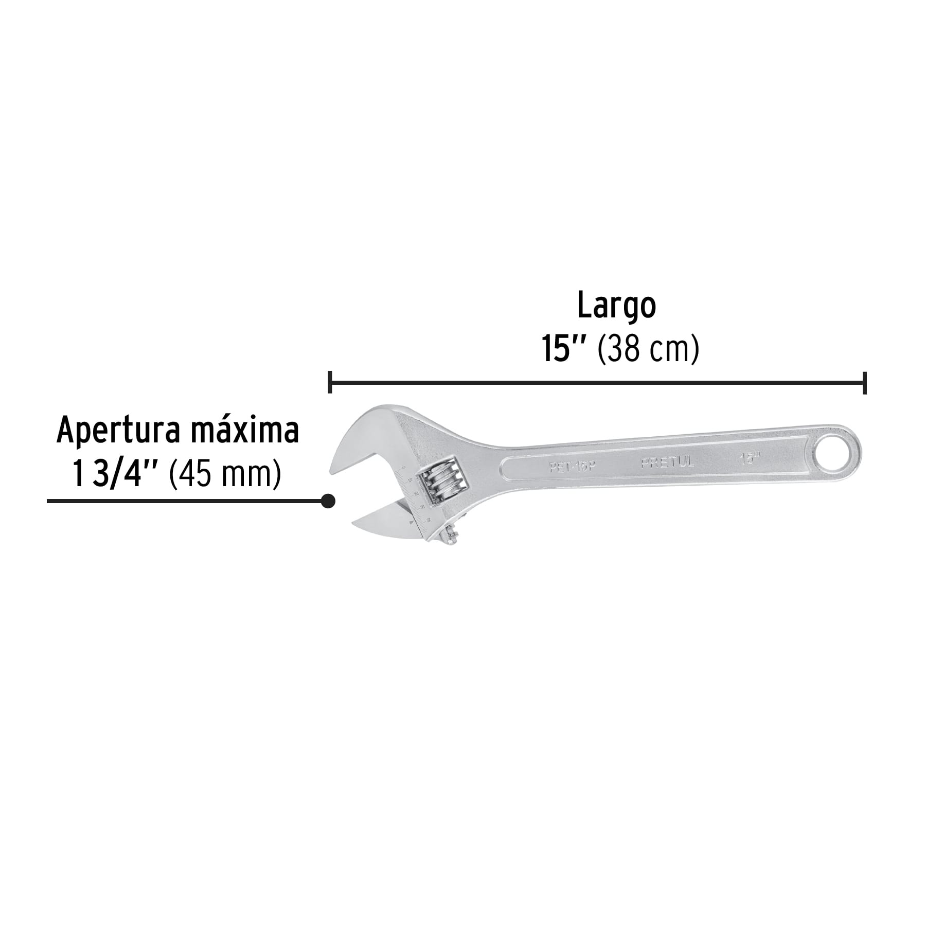 Llave ajustable (perico) 15" cromada, PRETUL