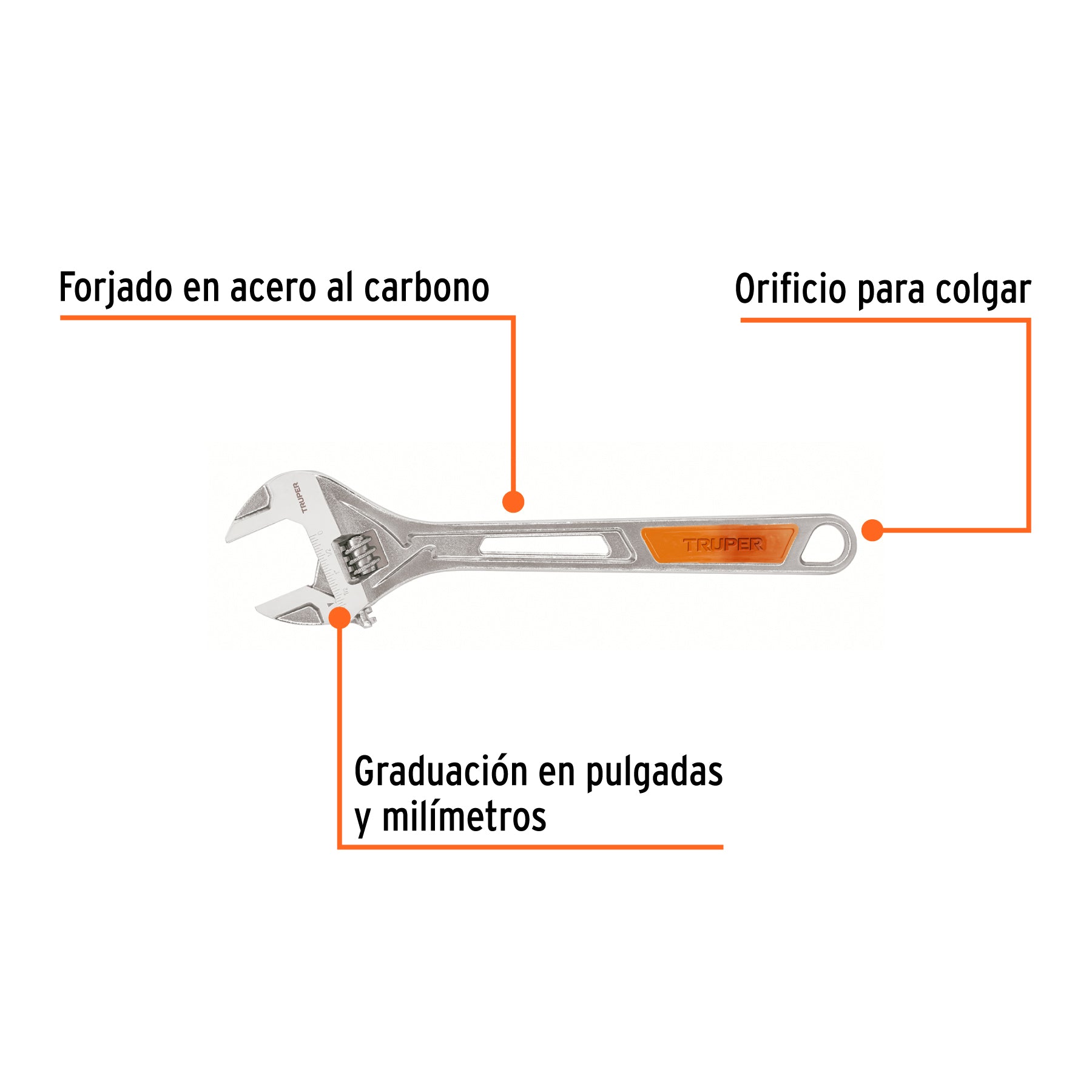 Llave ajustable (perico) 15" cromada, TRUPER