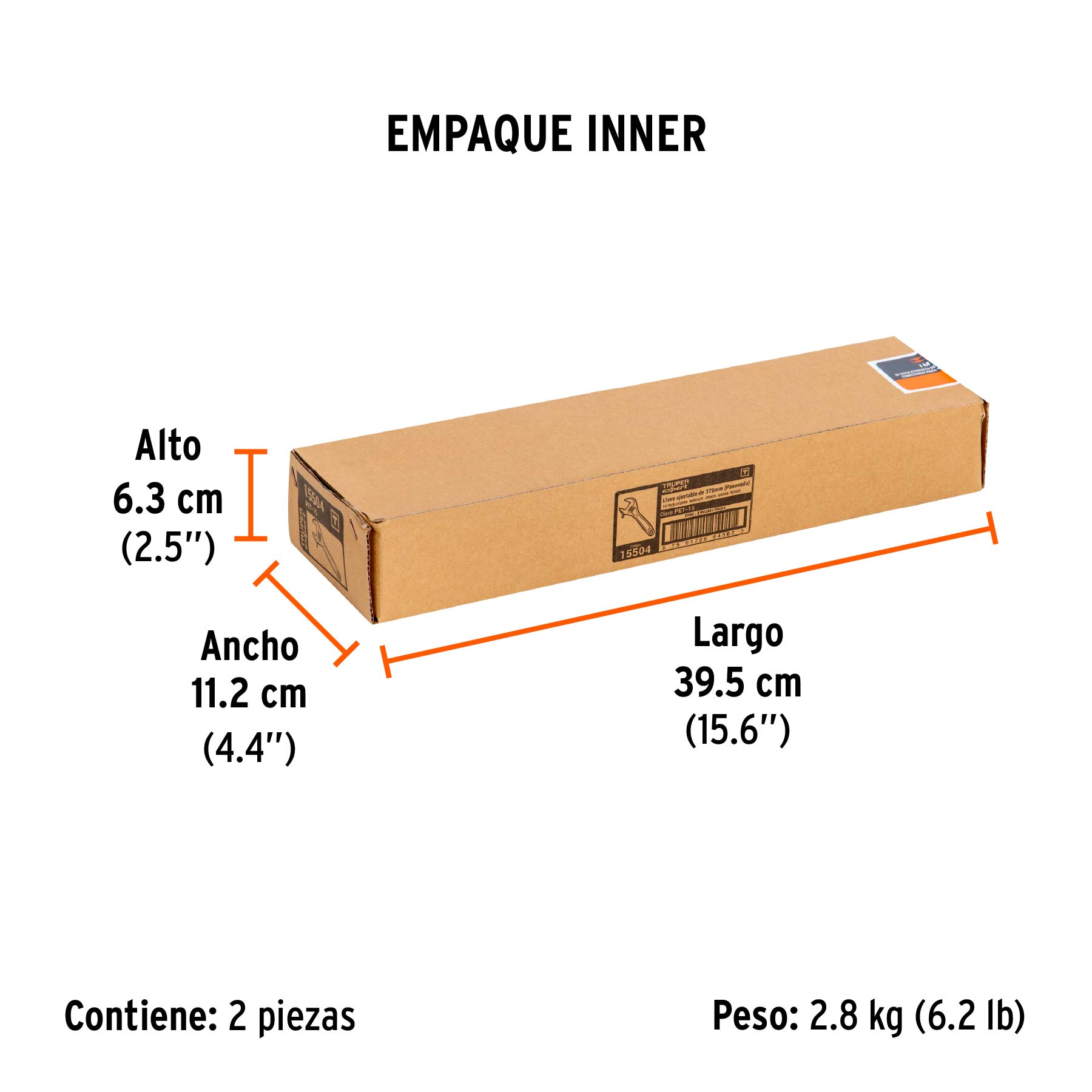 Llave ajustable (perico) 15" profesional pavonada, EXPERT - Empaque