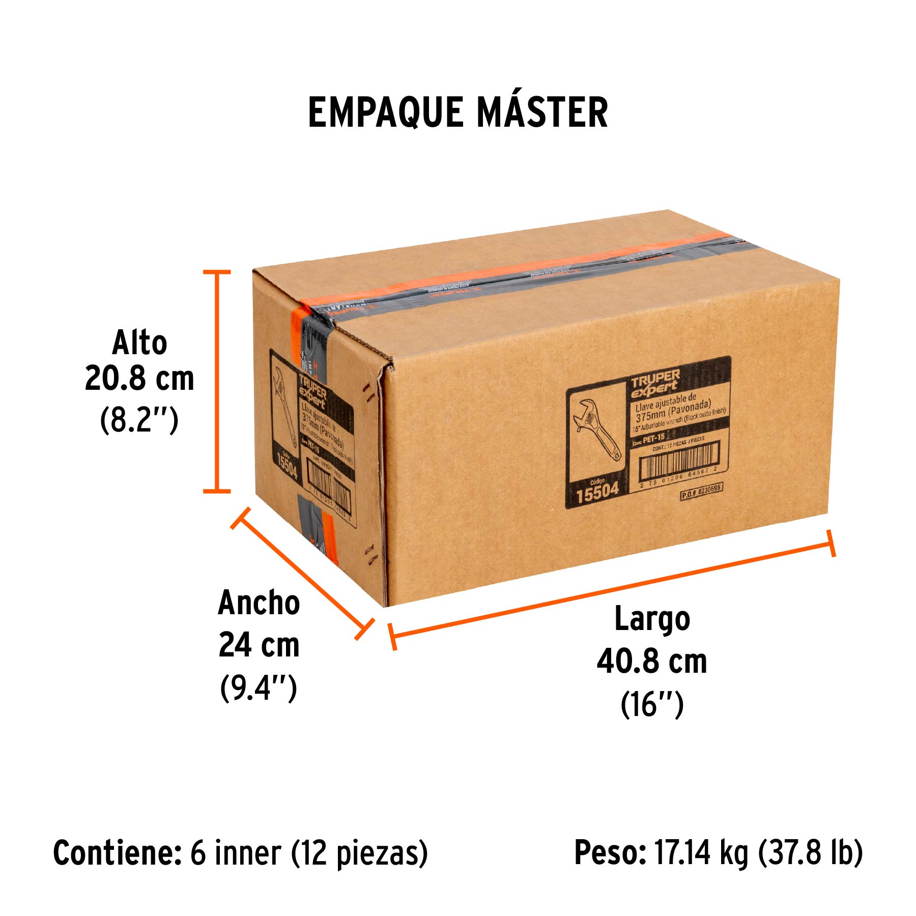 Llave ajustable (perico) 15" profesional pavonada, EXPERT - Empaque
