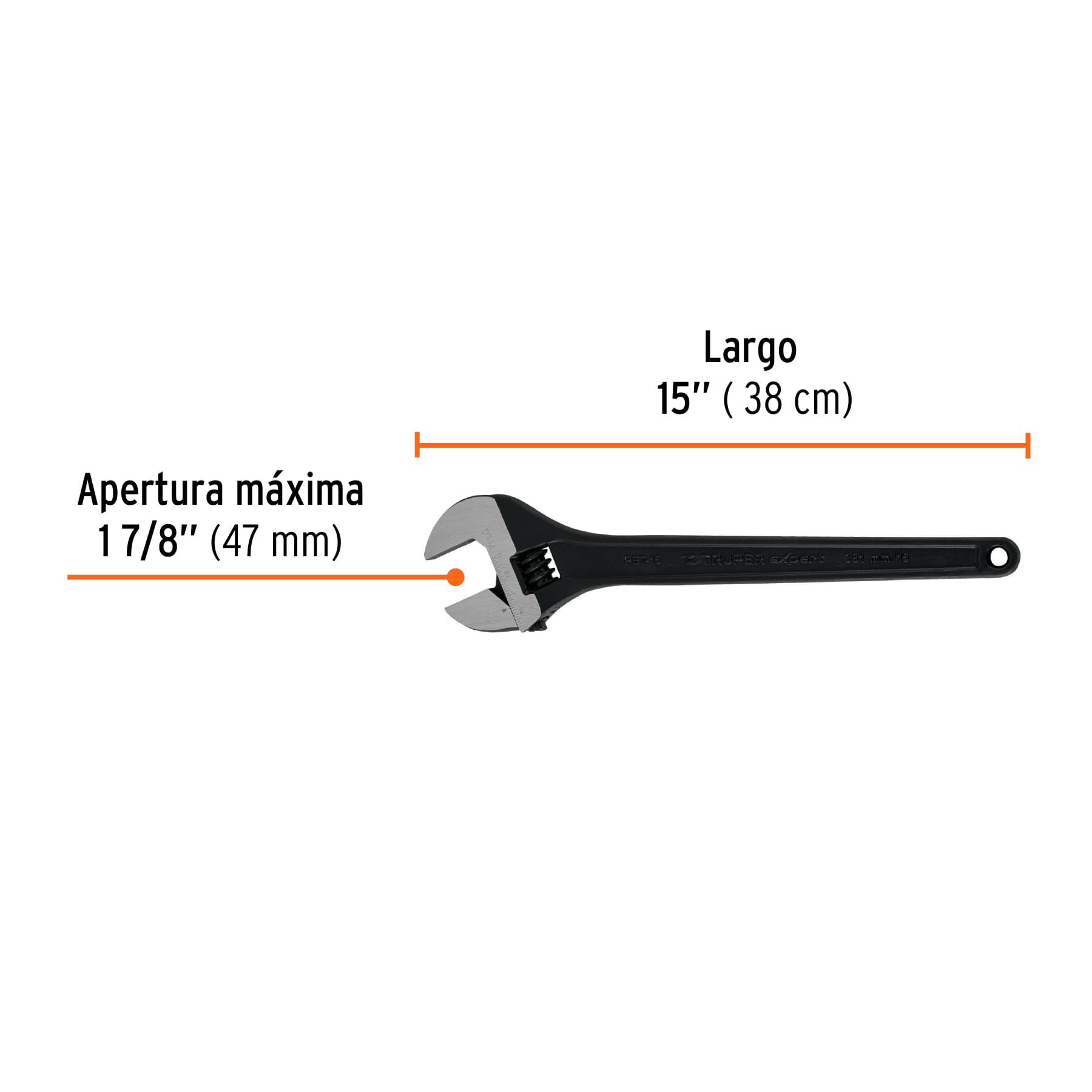Llave ajustable (perico) 15" profesional pavonada, EXPERT