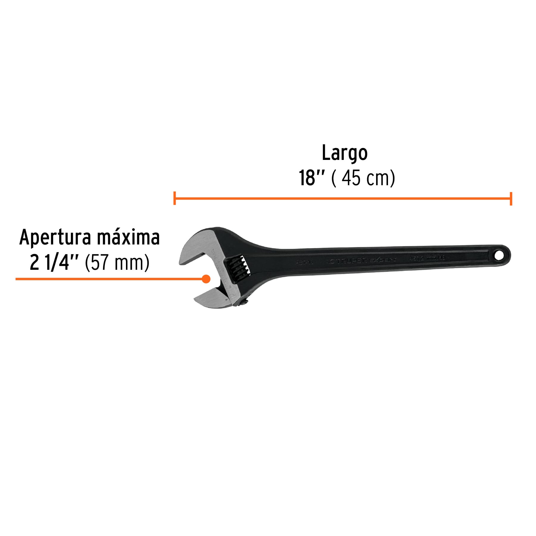 Llave ajustable (perico) 18" profesional pavonada, EXPERT
