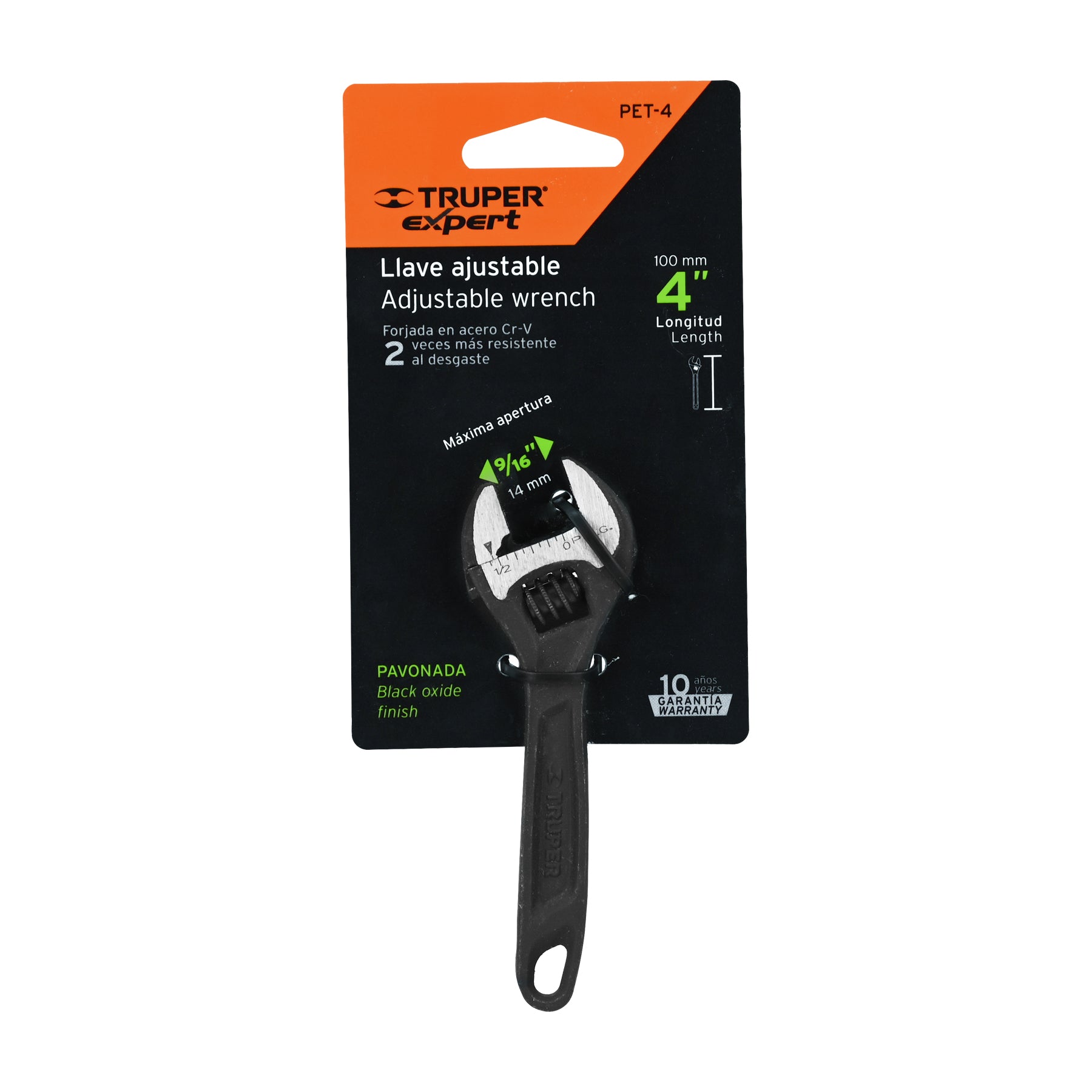 Llave ajustable (perico) 4" profesional pavonada, EXPERT