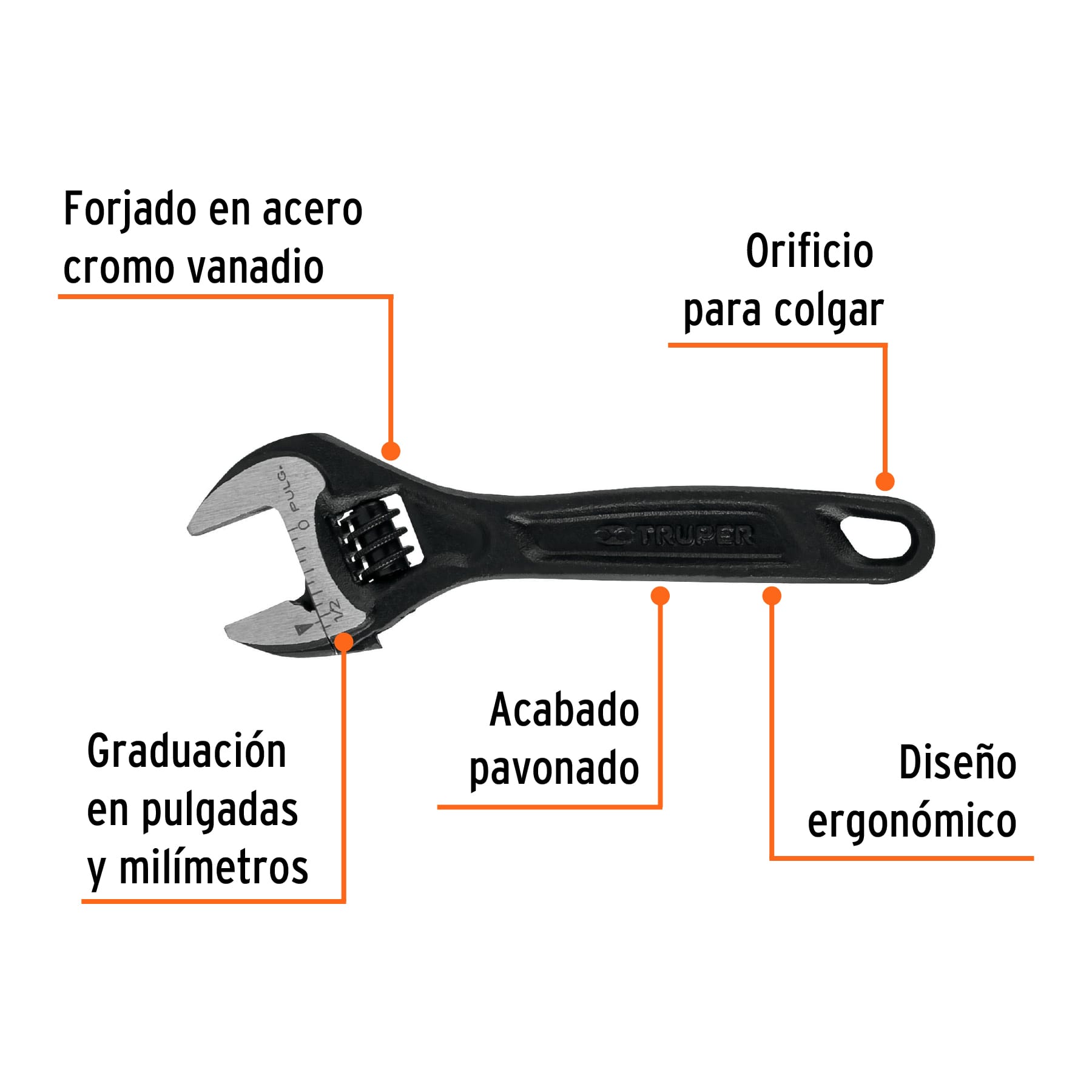 Llave ajustable (perico) 4" profesional pavonada, EXPERT