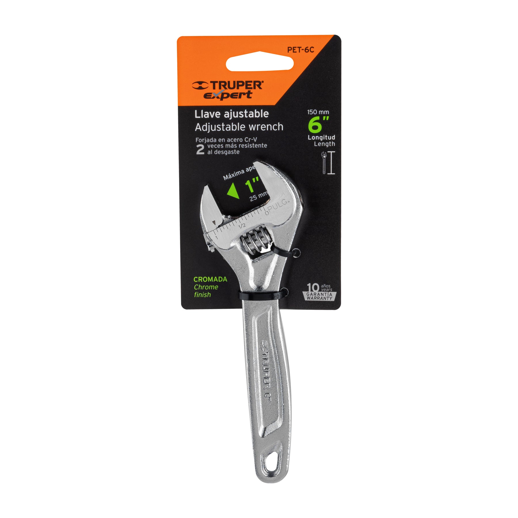Llave ajustable (perico) 6" profesional cromada, EXPERT