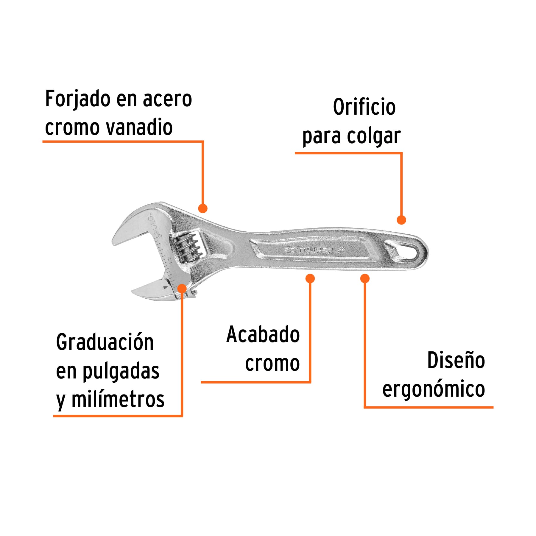 Llave ajustable (perico) 6" profesional cromada, EXPERT