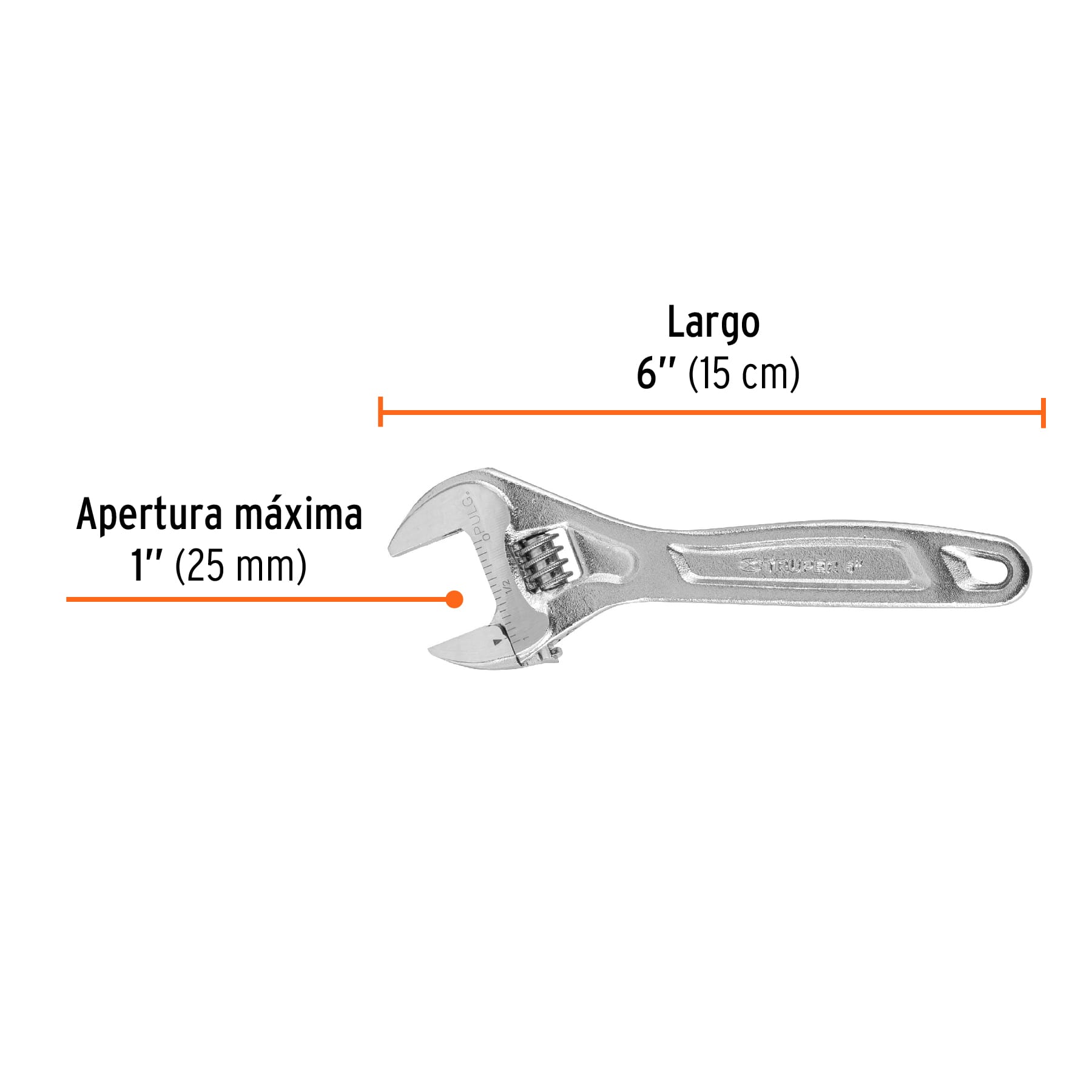 Llave ajustable (perico) 6" profesional cromada, EXPERT