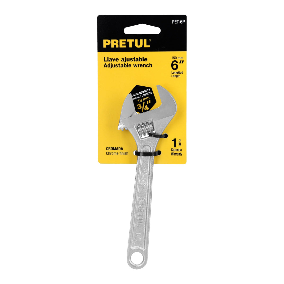Llave ajustable (perico) 6" cromada, PRETUL