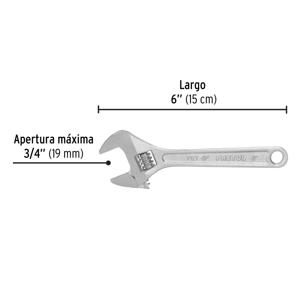 Llave ajustable (perico) 6" cromada, PRETUL