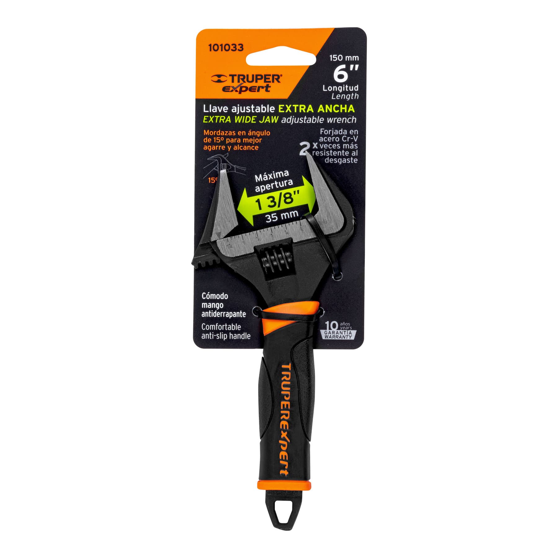 Llave ajustable (perico) 6" boca ancha Comfort Grip, EXPERT