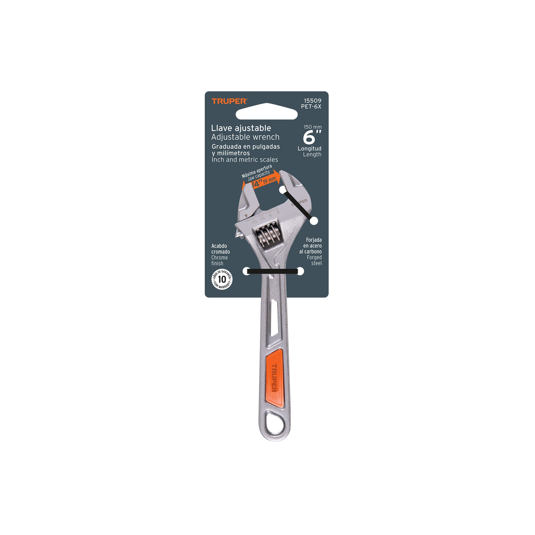 Llave ajustable (perico) 6" cromada, TRUPER