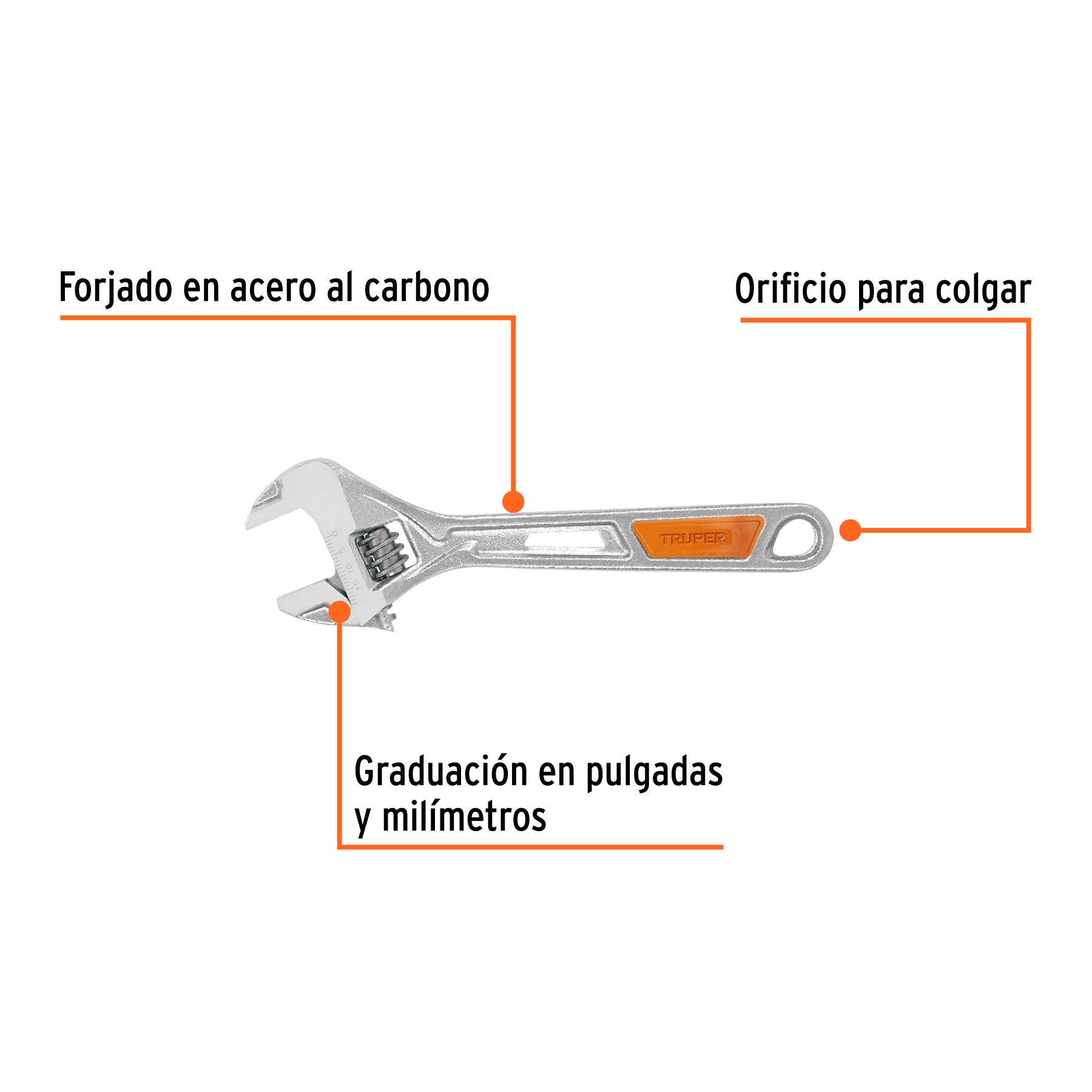 Llave ajustable (perico) 6" cromada, TRUPER