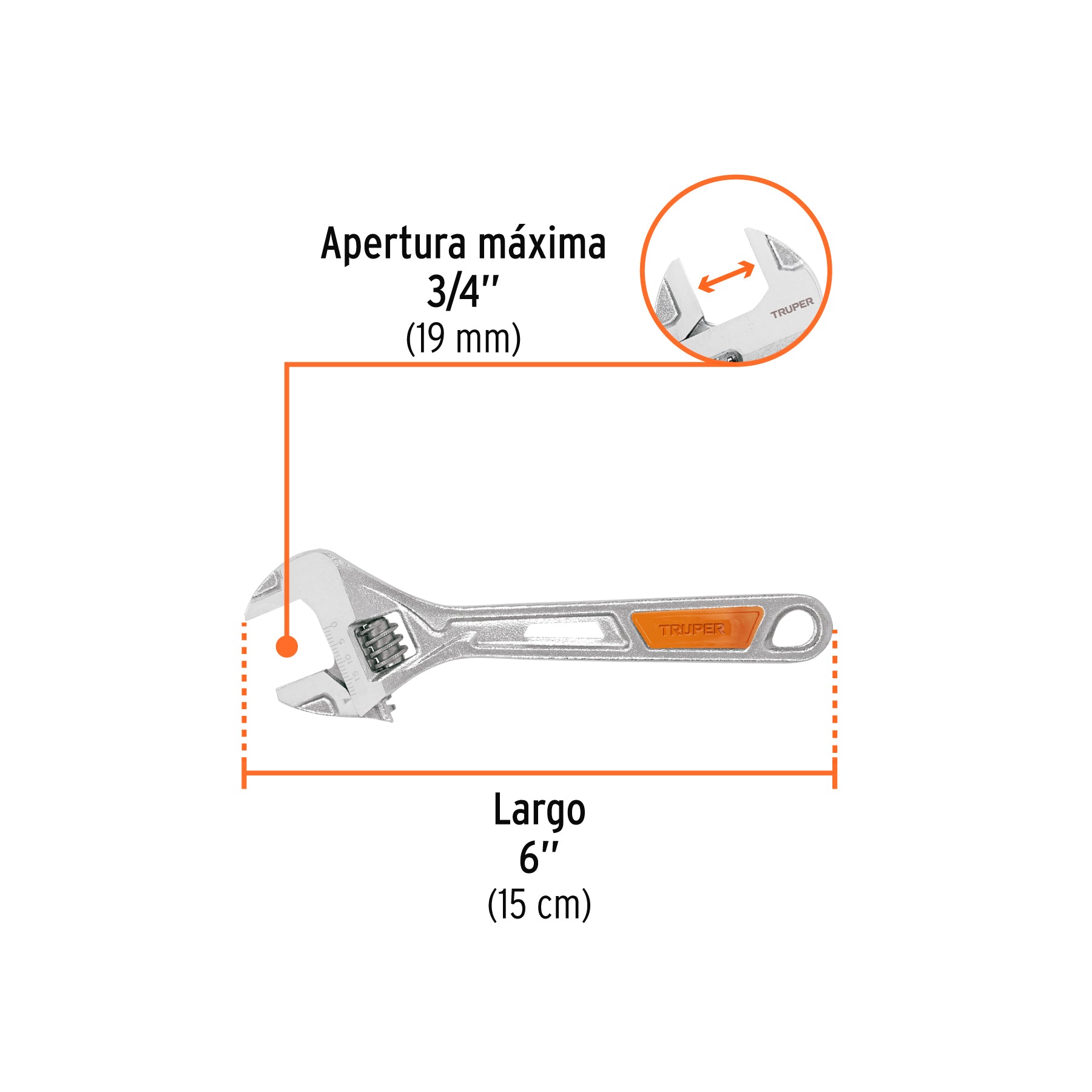 Llave ajustable (perico) 6" cromada, TRUPER